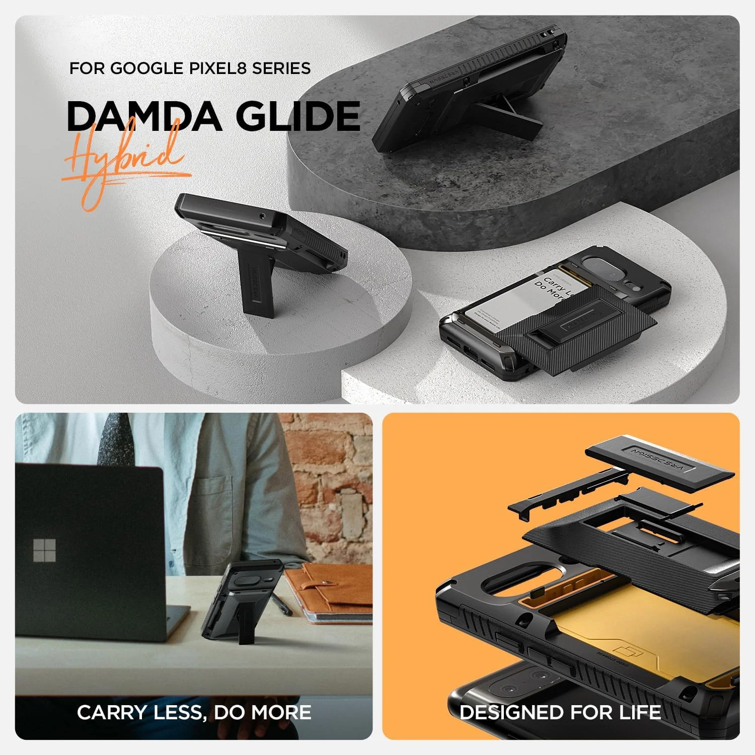 کاور کیف پول کشویی نیمه اتوماتیک VRS Design Damda Glide Hybrid مناسب برای گوشی گوگل پیکسل 8، دارای جای کارت اعتباری [3-4 کارت] و استند - مشکی Groove