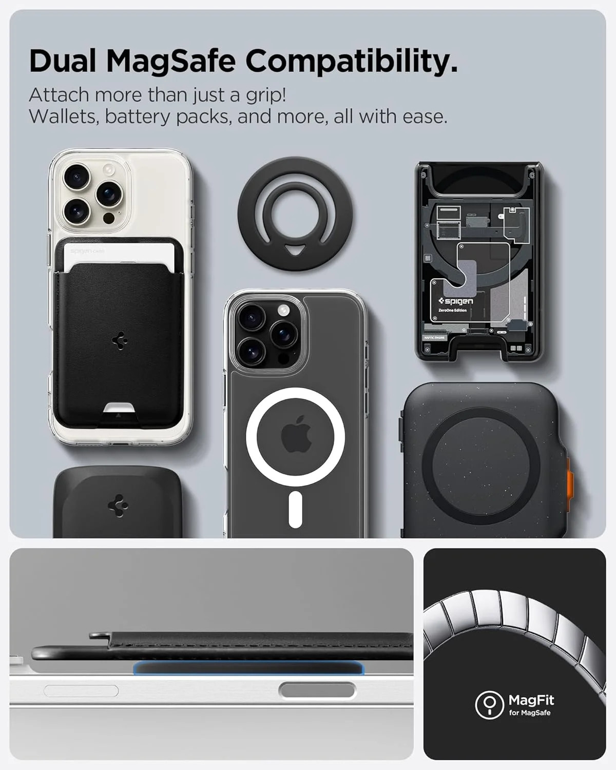 نگهدارنده گوشی Spigen Dual Pop MagFit با آهنربای دو طرفه و روکش سیلیکونی سازگار با MagSafe برای سری iPhone 17 Pro Max, 17 Pro, 17, iPhone Air, 16, 15, 14, 13, 12 - مشکی