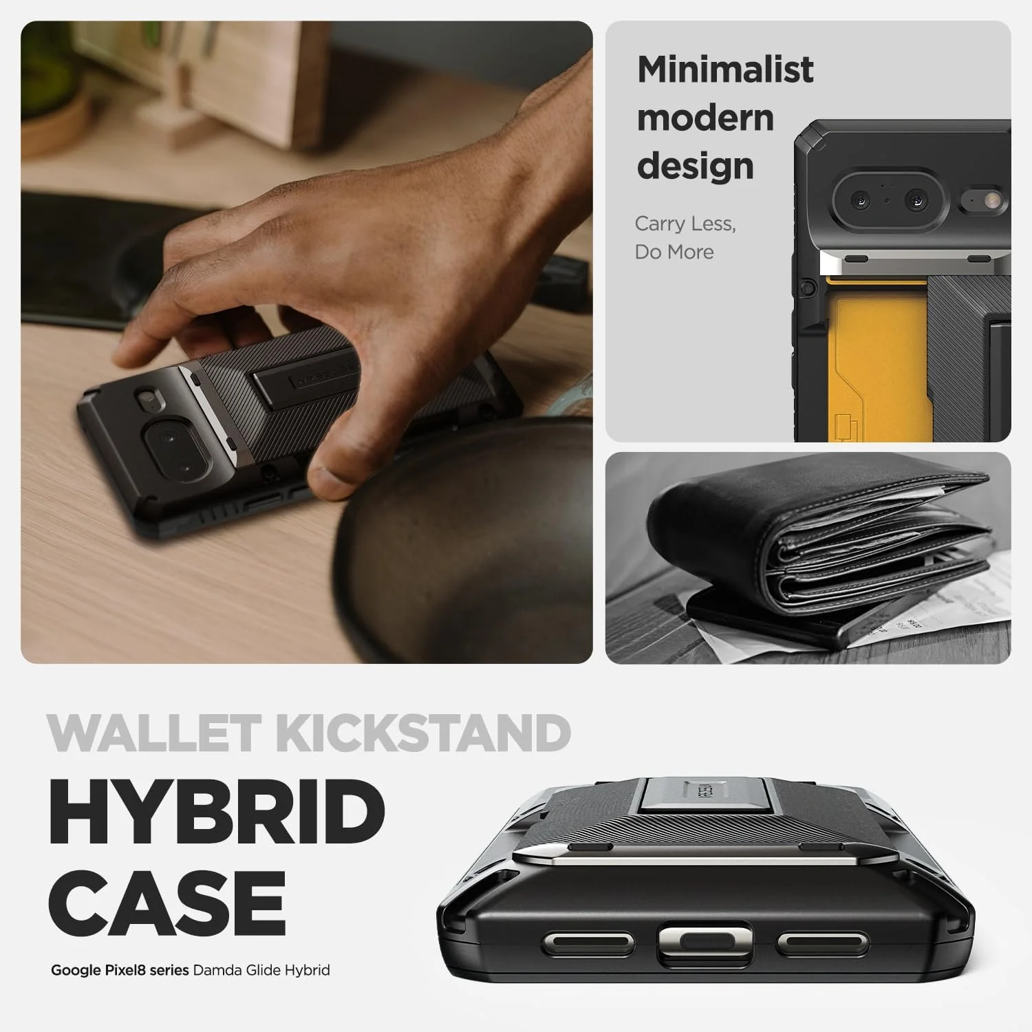 کاور کیف پول کشویی نیمه اتوماتیک VRS Design Damda Glide Hybrid مناسب برای گوشی گوگل پیکسل 8، دارای جای کارت اعتباری [3-4 کارت] و استند - مشکی Groove