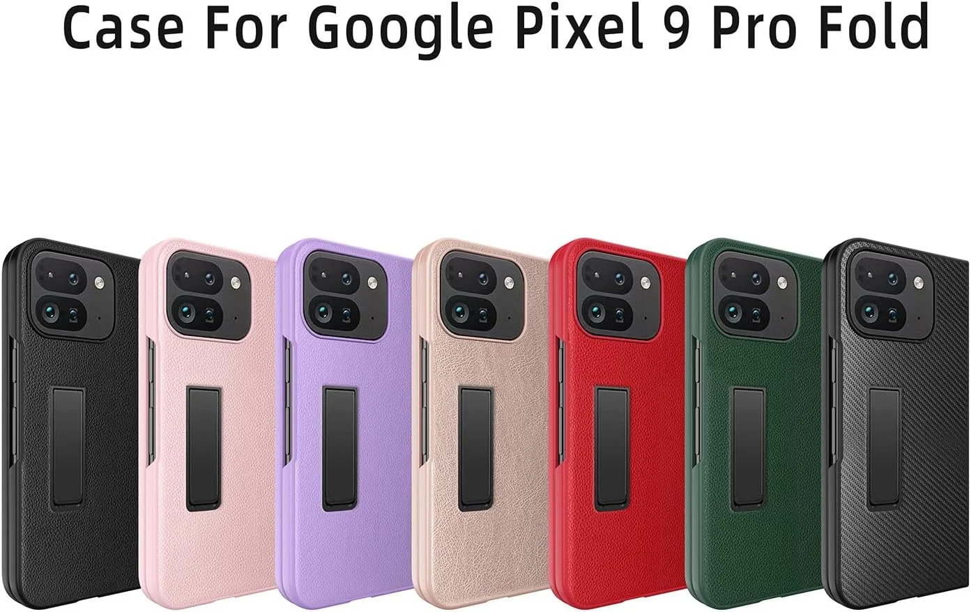کاور محافظ چرمی طرح چرم دانه درشت Gruattreay سازگار با گوشی Google Pixel 9 Pro Fold، دارای پایه نگهدارنده نامرئی قابل حمل و قابل تنظیم در زوایای مختلف (مشکی)