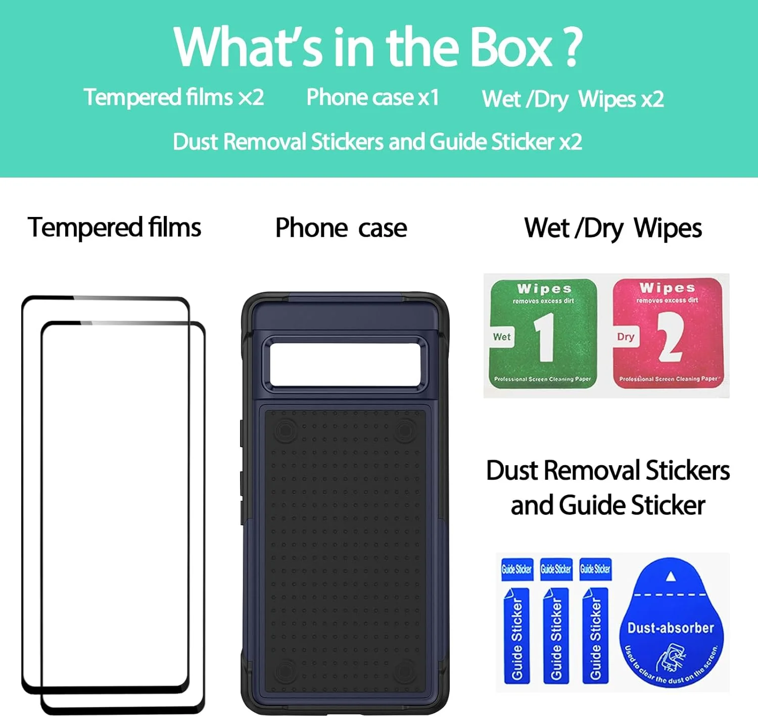 قاب گوشی Jeylly Google Pixel 8 به همراه [2 عدد محافظ صفحه نمایش شیشه ای حرارت دیده] مقاوم در برابر ضربه، کامپیوتر سخت و ضربه گیر TPU نرم، قاب محافظ گوشی برای Google Pixel 8، آبی