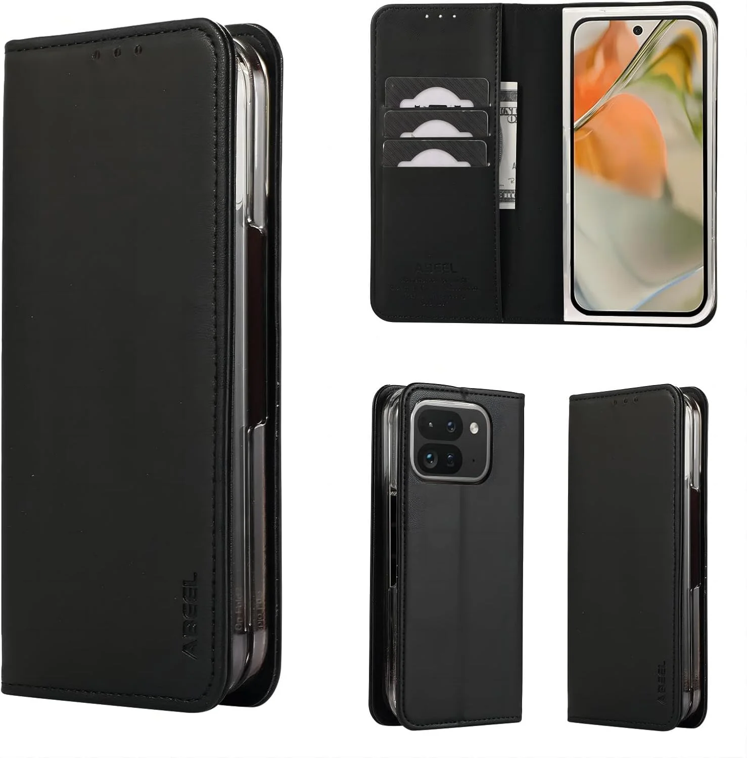 کاور چرمی سازگار با گوگل پیکسل 9 پرو فولد، محافظ TPU سیلیکونی نرم، ضد ضربه، باریک و سبک، کیف پول با جای کارت (مشکی) کاور چرمی سازگار با گوگل پیکسل 9 پرو فولد، محافظ TPU سیلیکونی نرم، ضد ضربه، باریک و سبک، کیف پول با جای کارت (مشکی)