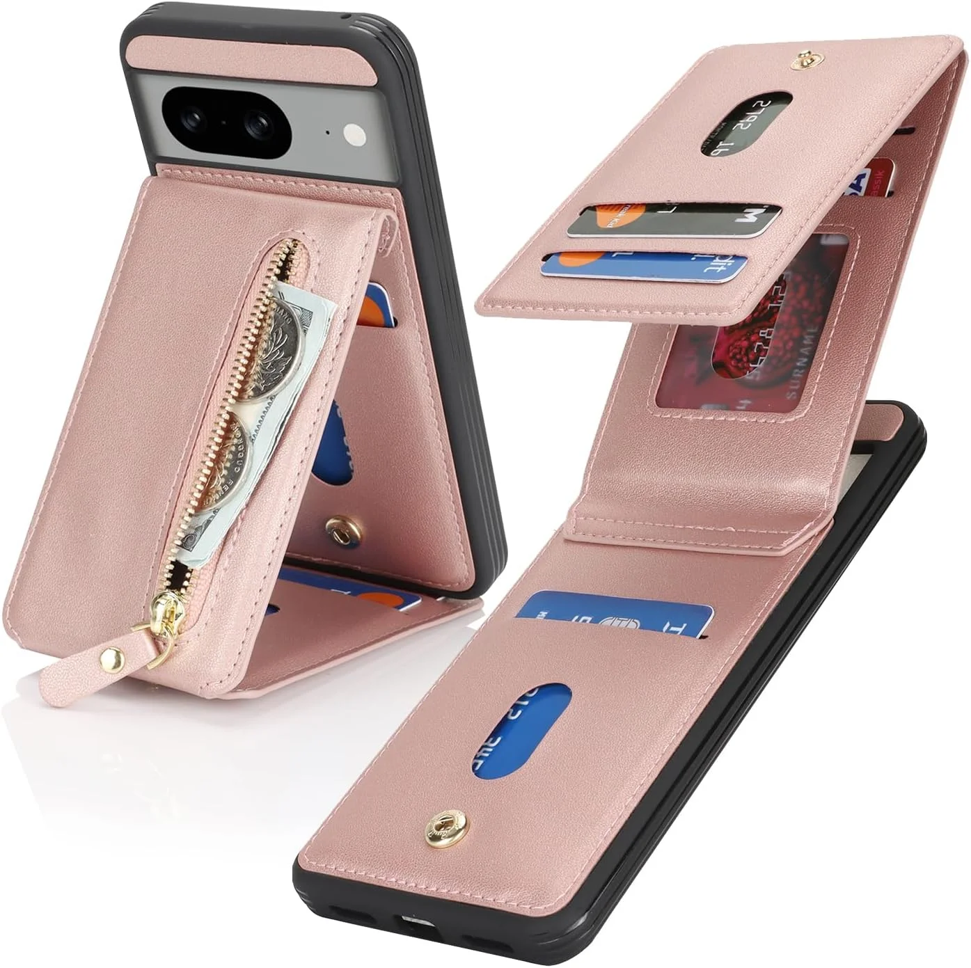 کیف پول چرمی DEYHU مناسب برای گوشی گوگل پیکسل 8، دارای جای کارت اعتباری، استند انگشتی حلقه ای، ضد ضربه و باریک - رزگلد کیف پول چرمی DEYHU مناسب برای گوشی گوگل پیکسل 8، دارای جای کارت اعتباری، استند انگشتی حلقه ای، ضد ضربه و باریک - رزگلد