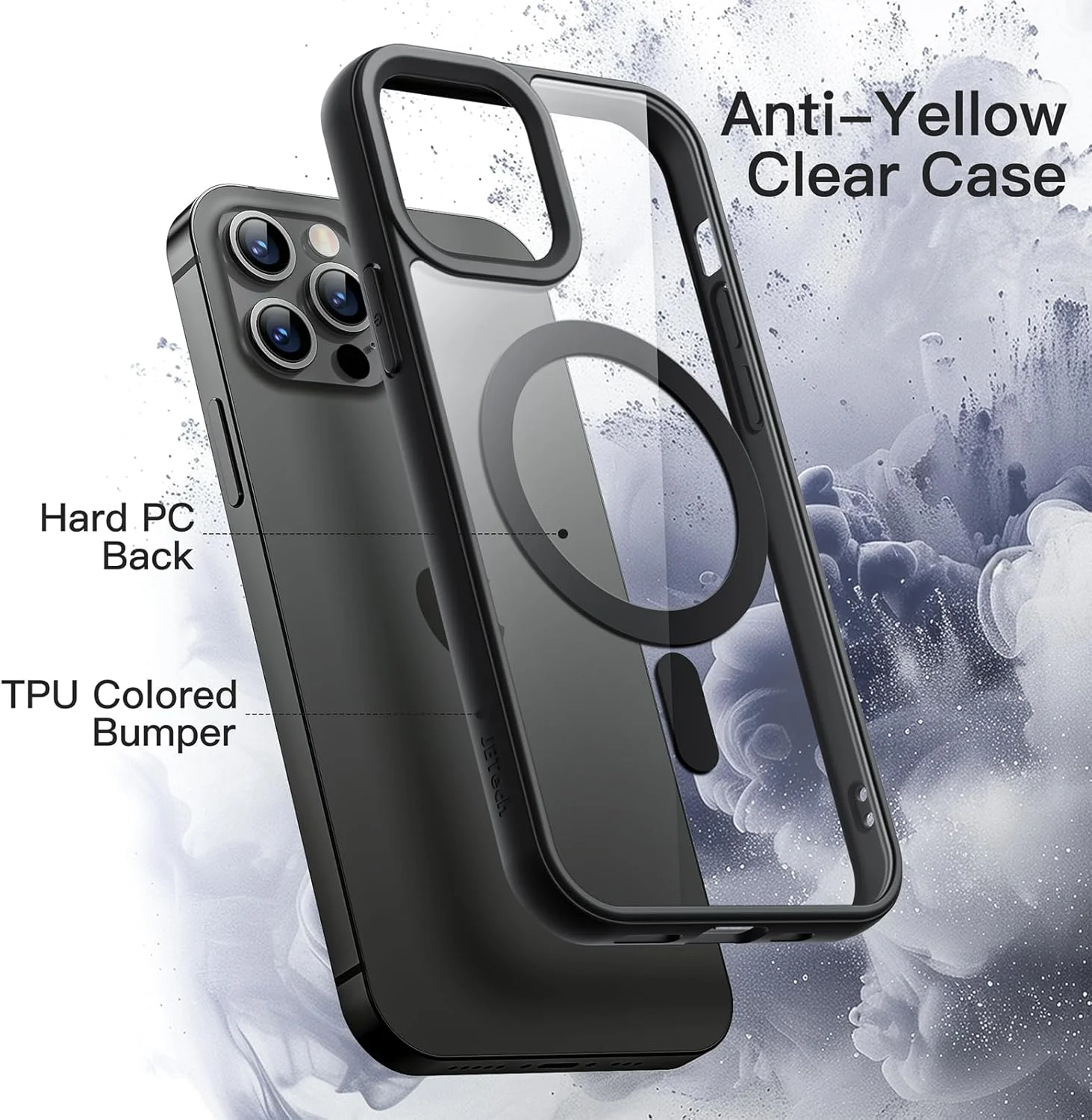 کاور آهنربایی JETech برای آیفون 12/12 پرو 6.1 اینچی سازگار با MagSafe، کاور ضربه گیر گوشی، فریم TPU مات رنگ ثابت، پشت شفاف ضد خش (مشکی)