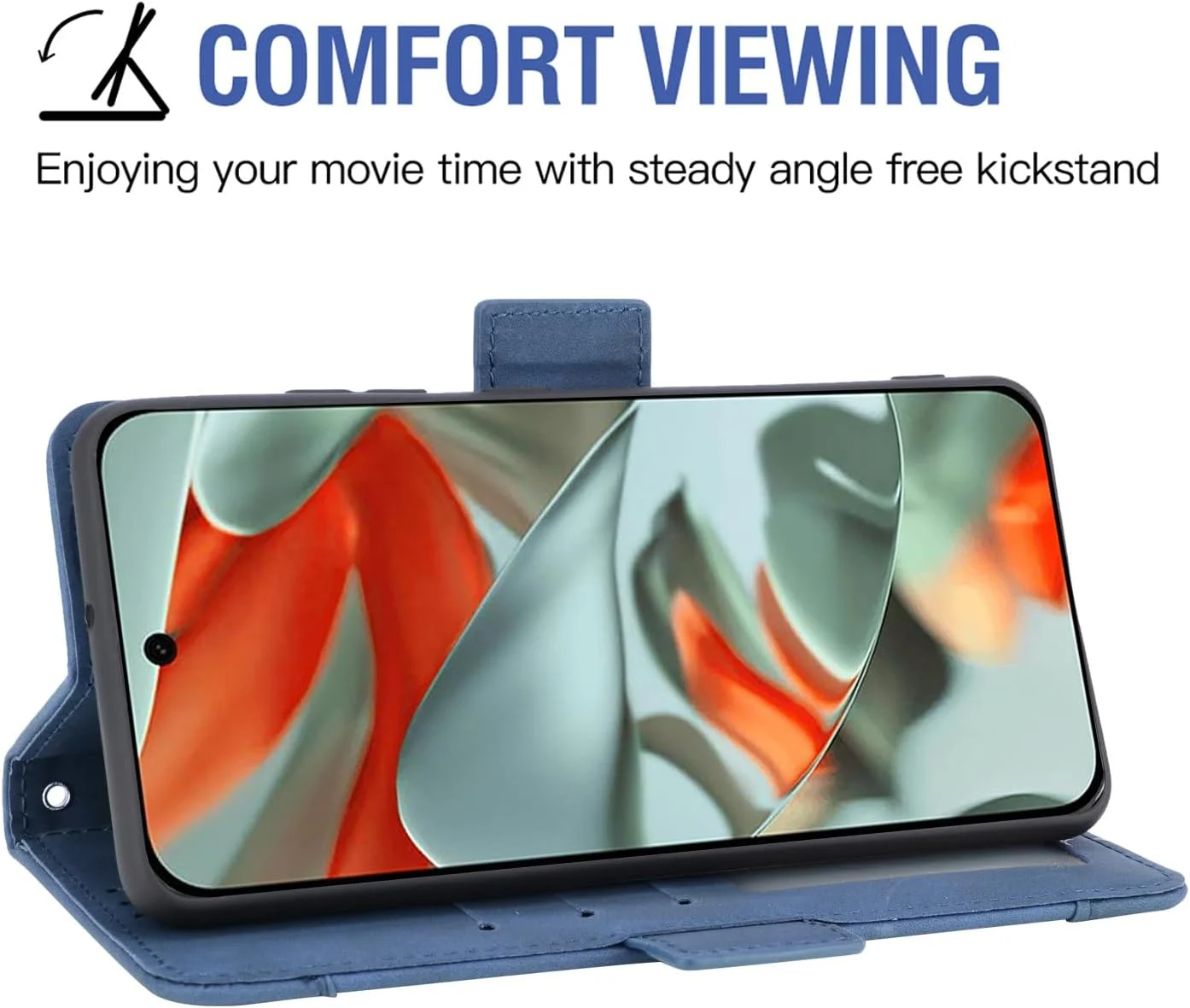 کیف پول چرمی سازگار با گوگل پیکسل 9 پرو ایکس ال به همراه محافظ صفحه نمایش شیشه ای حرارت دیده، دارای جای کارت، پایه تاشو، لوازم جانبی تلفن همراه مناسب برای پیکسل 9، 9 پرو، 9 پرو ایکس ال، نه، آبی رنگ، زنانه و مردانه