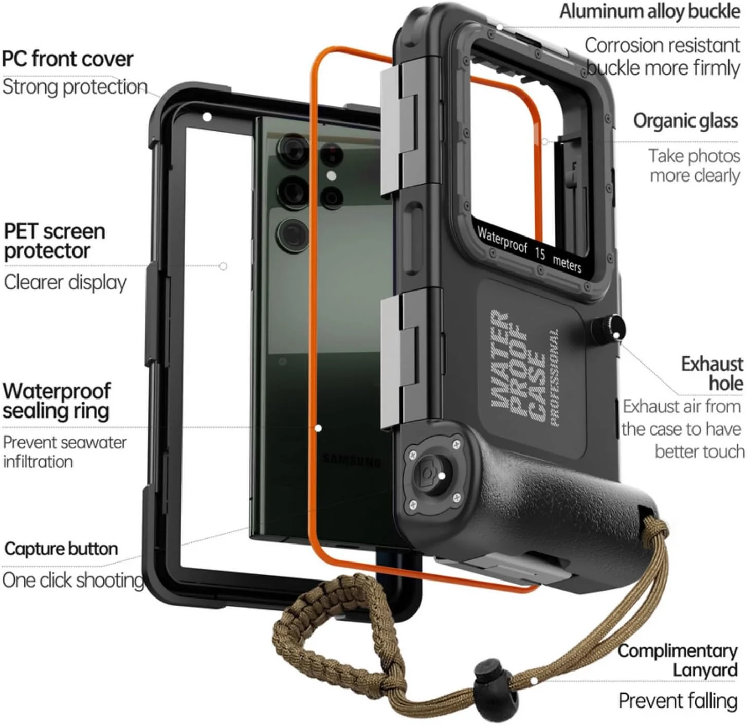 محفظه ضد آب گوشی SKEIDO IP68 برای آیفون 16/15/14/13/12 پرو مکس، سامسونگ S22/S23 و هواوی، مناسب برای غواصی حرفه ای تا عمق 15 متر، شنا، غواصی سطحی و عکاسی در زیر آب