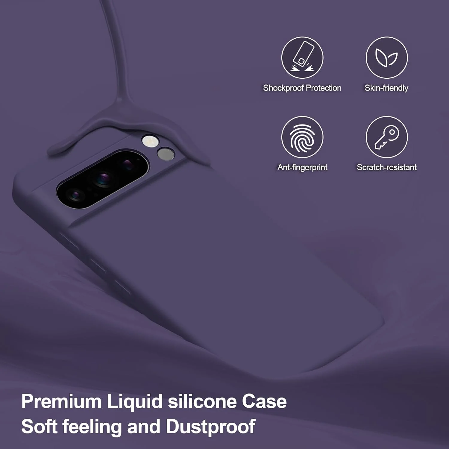 قاب سیلیکونی Btstring برای گوگل پیکسل 8 پرو، قاب سیلیکونی نرم با محافظت ارتقا یافته دوربین، قاب باریک ضد ضربه با پوشش داخلی میکروفیبر ضد خش، بنفش تیره