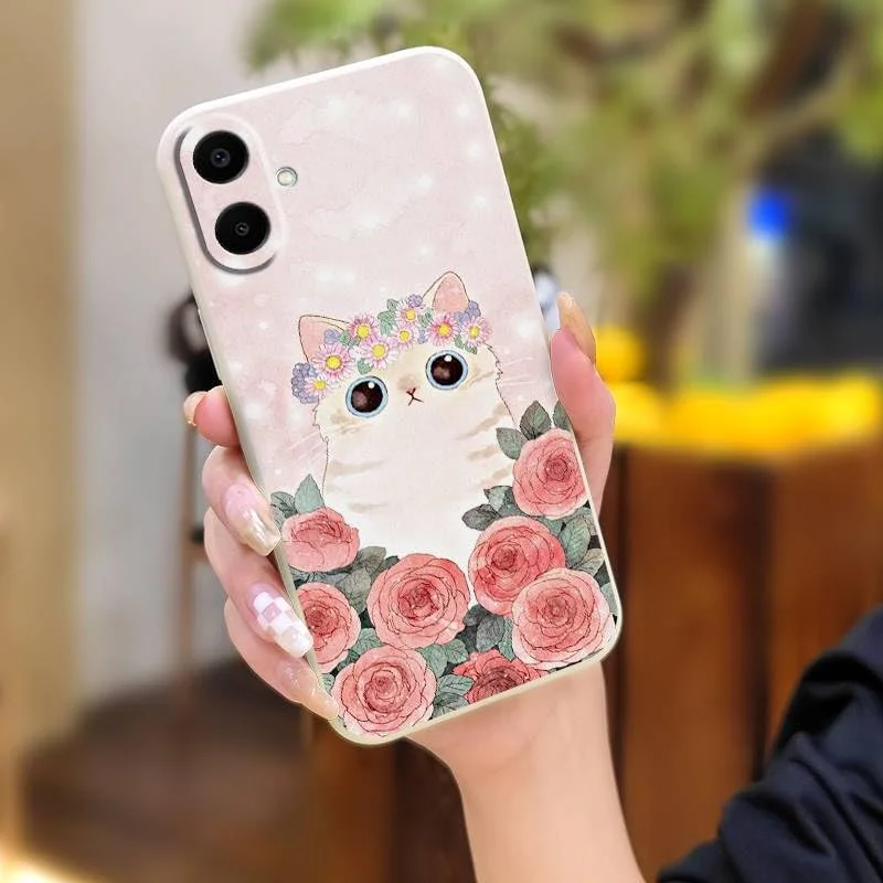 قاب گوشی برای سامسونگ گلکسی A06/SM-A065F/M، قاب محافظ کارتونی با پوشش کامل دوربین، بدنه نرم سیلیکونی مایع، ضد ضربه، طرح ساده