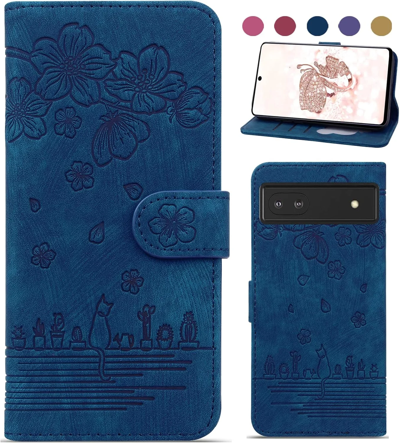 کیف محافظ چرمی برای گوگل پیکسل 8، کیف پول تاشو با چرم PU ممتاز و کیف محافظ مغناطیسی با [قابلیت استند] برای گوگل پیکسل 8 - آبی