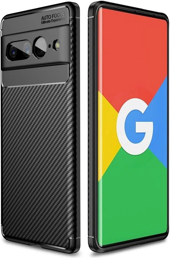کاور محافظ کربن فلکس TECHGEAR برای گوگل پیکسل 7 پرو، کاور نرم، انعطاف پذیر و ضد ضربه TPU با طراحی فیبر کربن، فوق العاده نازک و سازگار با گوگل پیکسل 7 پرو - مشکی
