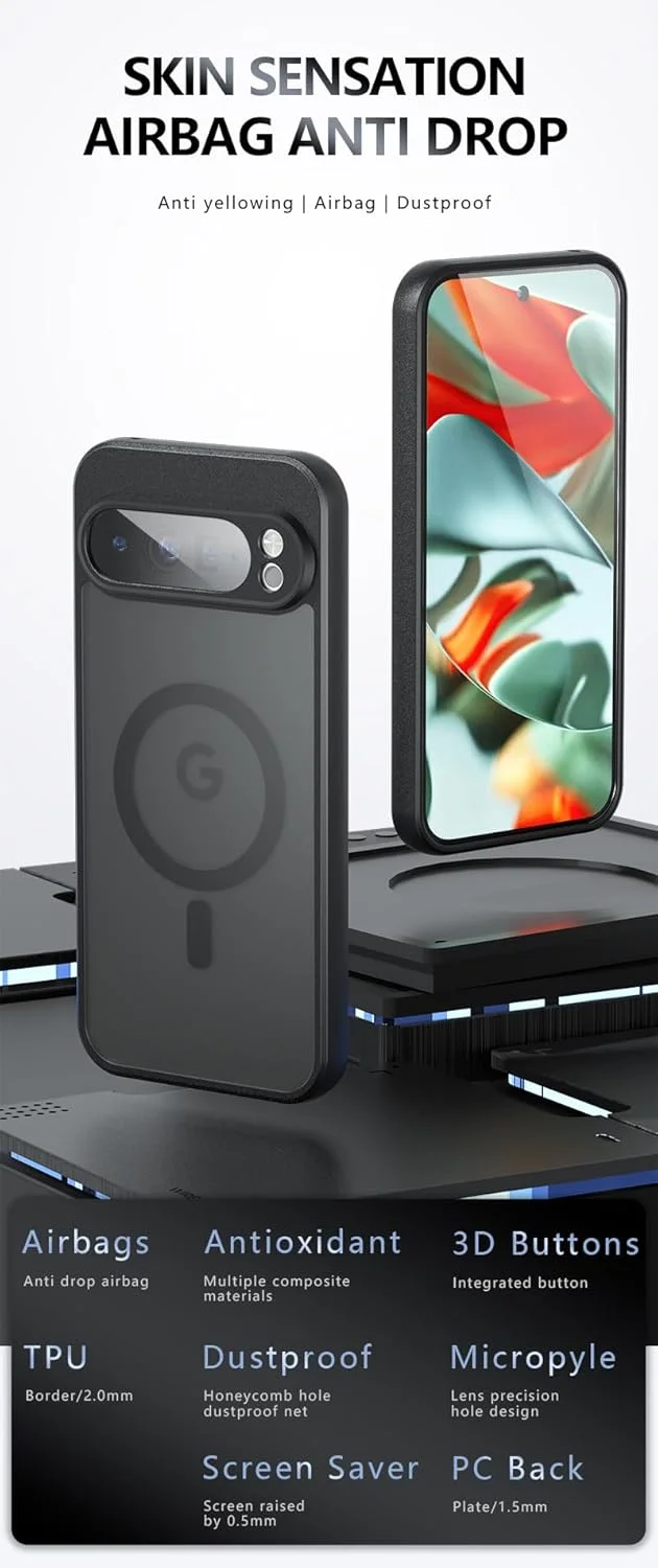 قاب محافظ باریک مشکی مات ضد ضربه با بالشتک هوا و پوشش کامل ضد اثر انگشت برای گوگل پیکسل 10 پرو ایکس ال