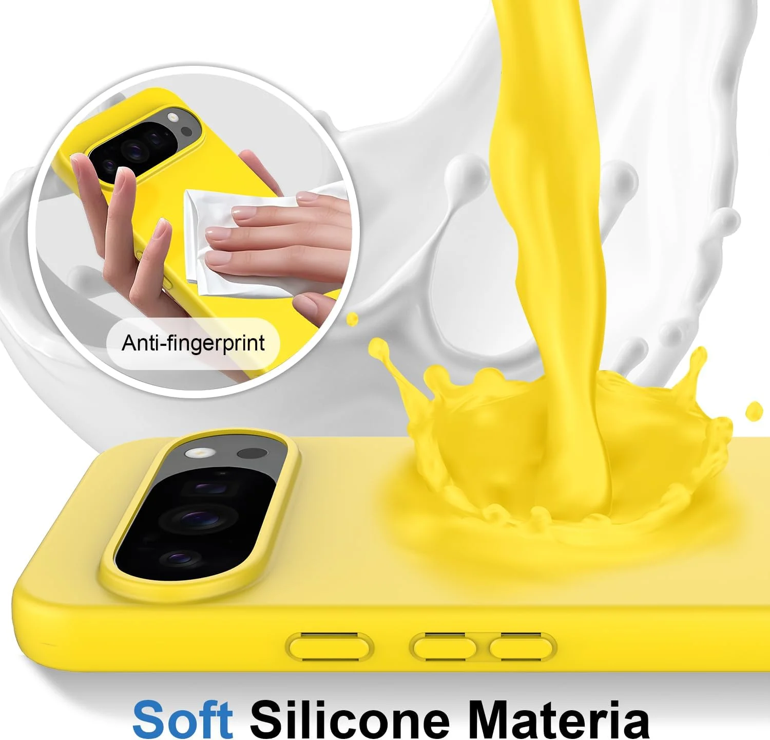 قاب محافظ 4 در 1 برای گوگل پیکسل 10 پرو ایکس ال به همراه 2 محافظ صفحه نمایش شیشه ای و 1 محافظ لنز دوربین، قاب سیلیکونی با پوشش داخلی میکروفایبر نرم، محافظت ضد ضربه - زرد