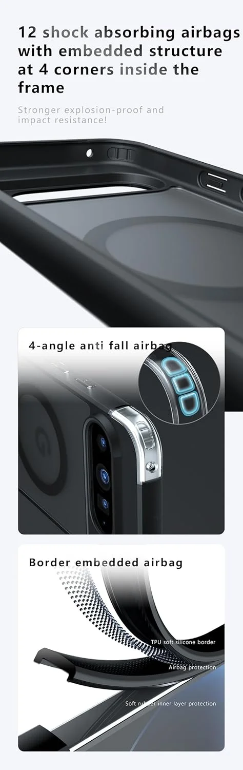 قاب محافظ باریک مشکی مات ضد ضربه با بالشتک هوا و پوشش کامل ضد اثر انگشت برای گوگل پیکسل 10 پرو ایکس ال