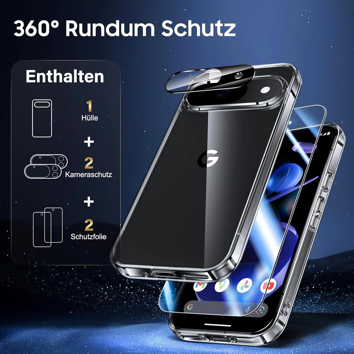 کاور محافظ گوشی گوگل پیکسل 9 مدل UniqueMe، [مجموعه 5 در 1] شامل 1 کاور، 2 محافظ صفحه نمایش و 2 محافظ لنز دوربین