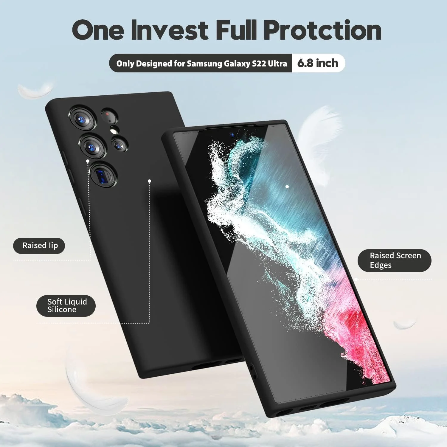 کاور سیلیکونی گوشی سامسونگ گلکسی S22 Ultra، قاب محافظ گوشی، کاور گوشی با روکش مات ژله ای لاستیکی نرم طراحی شده برای سامسونگ گلکسی S22 Ultra 6.8 اینچ (مشکی)