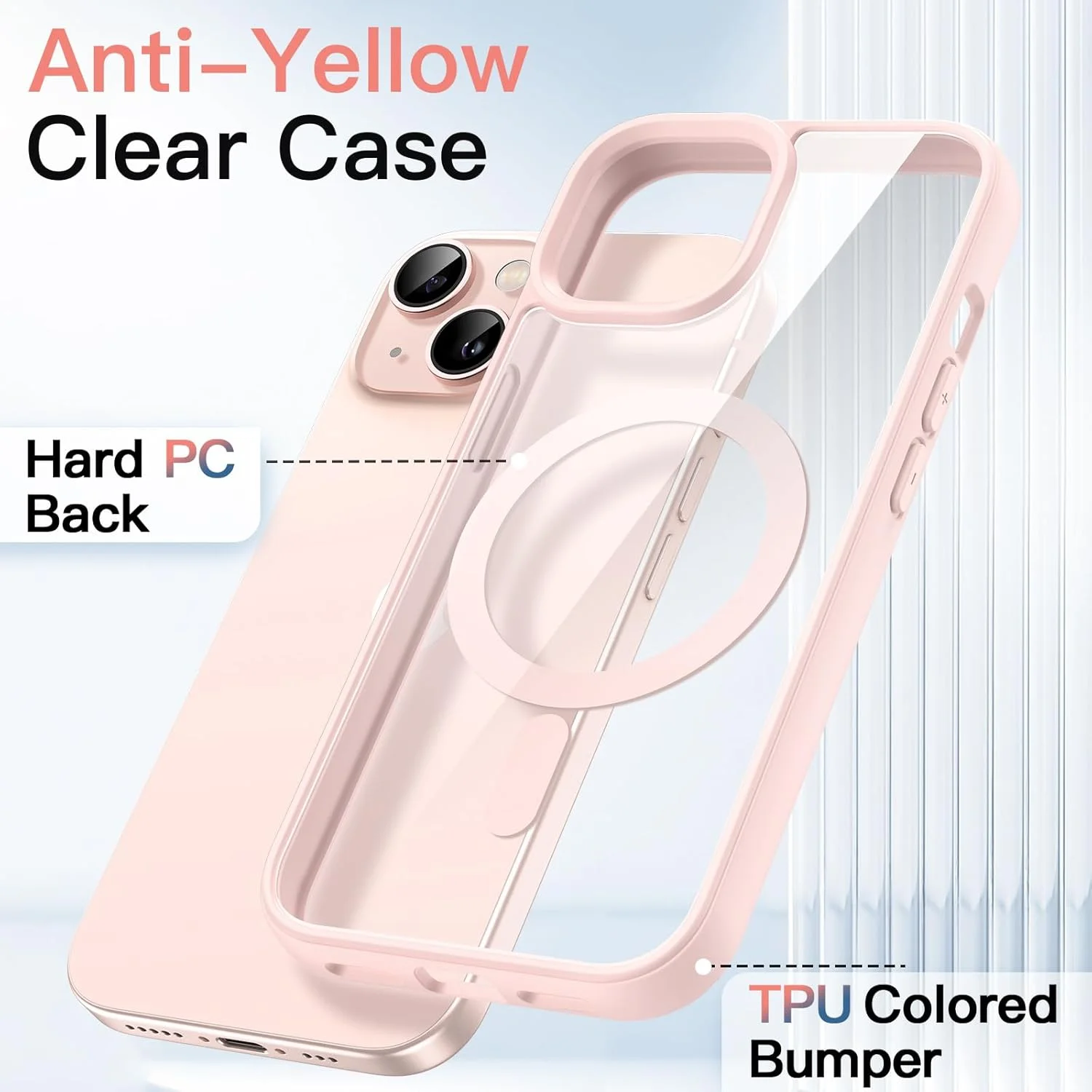 کاور آهنربایی JETech برای آیفون 13 6.1 اینچی سازگار با MagSafe، کاور ضربه گیر گوشی، فریم TPU مات رنگ ثابت، پشت شفاف ضد خش (صورتی)