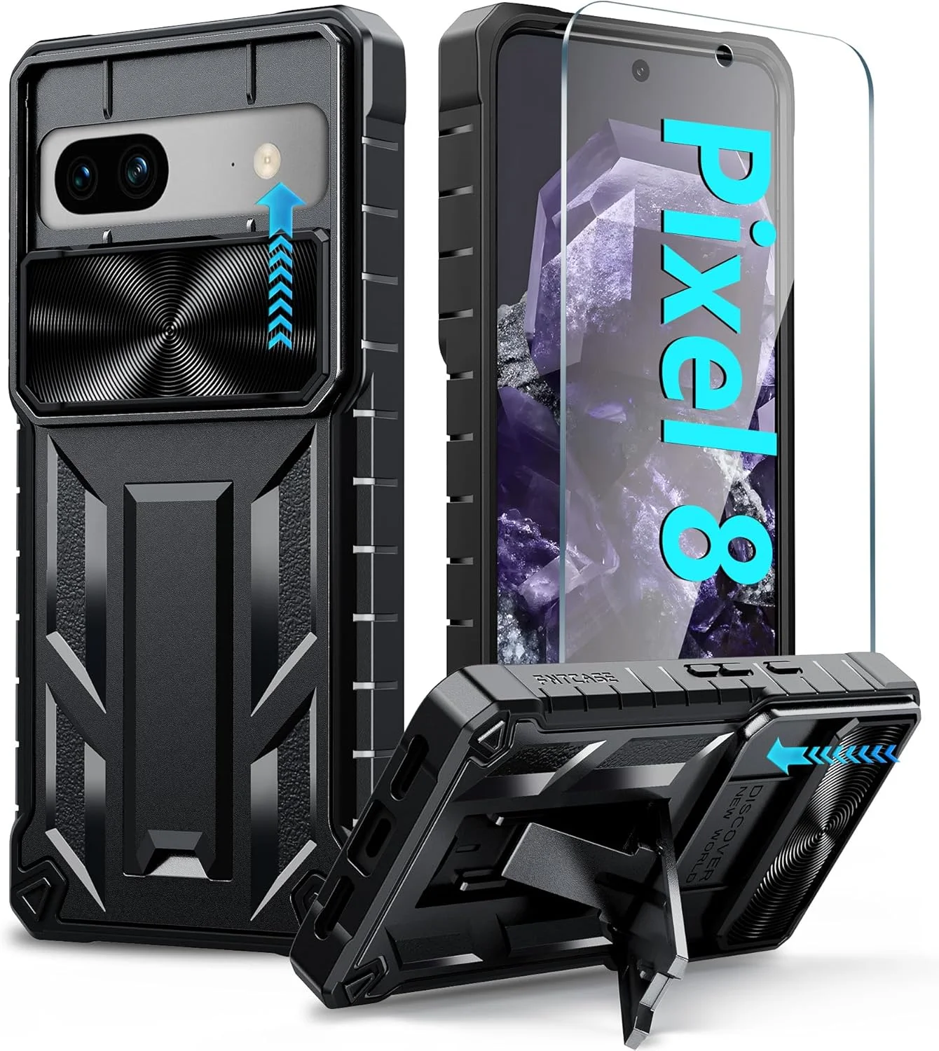 کاور محافظ گوشی FNTCASE برای گوگل پیکسل 8: کاور محافظ ضد ضربه با محافظت کامل درجه نظامی با استند | کاور سخت و مقاوم TPU با بافت مات و سپر سخت برای گوگل پیکسل 8 - مشکی