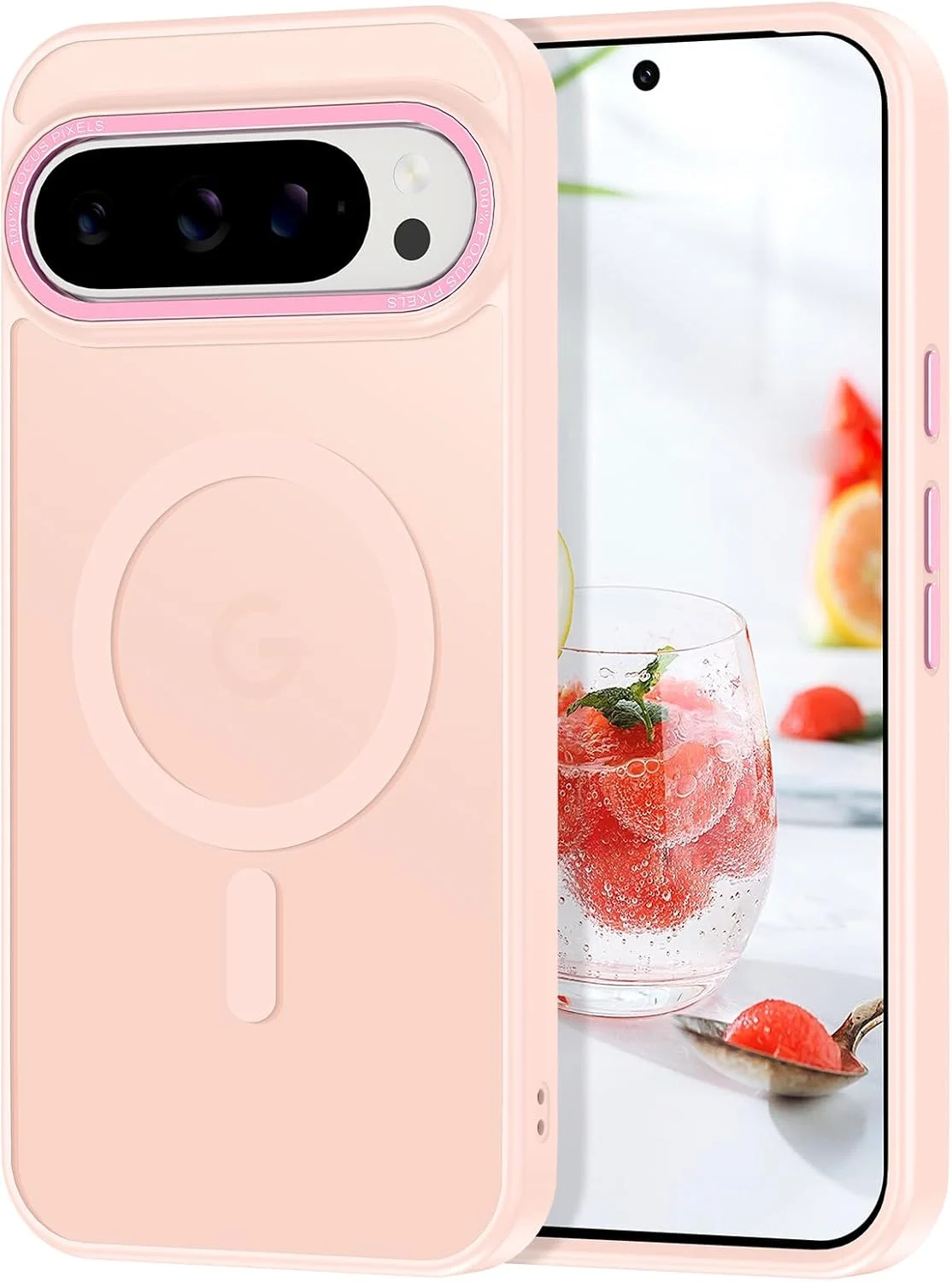 قاب محافظ مغناطیسی گوشی گوگل پیکسل 9 پرو ایکس ال، [محافظت در برابر سقوط در سطح نظامی] [سازگار با MagSafe] ضد ضربه باریک مات ضد لغزش مناسب برای خانم ها آقایان دختران، صورتی