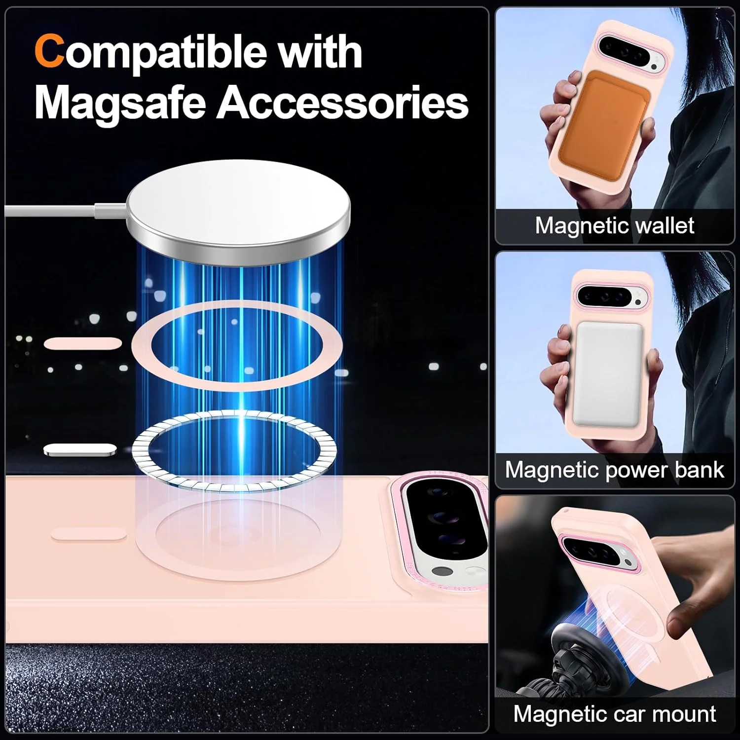 قاب محافظ مغناطیسی گوشی گوگل پیکسل 9 پرو ایکس ال، [محافظت در برابر سقوط در سطح نظامی] [سازگار با MagSafe] ضد ضربه باریک مات ضد لغزش مناسب برای خانم ها آقایان دختران، صورتی