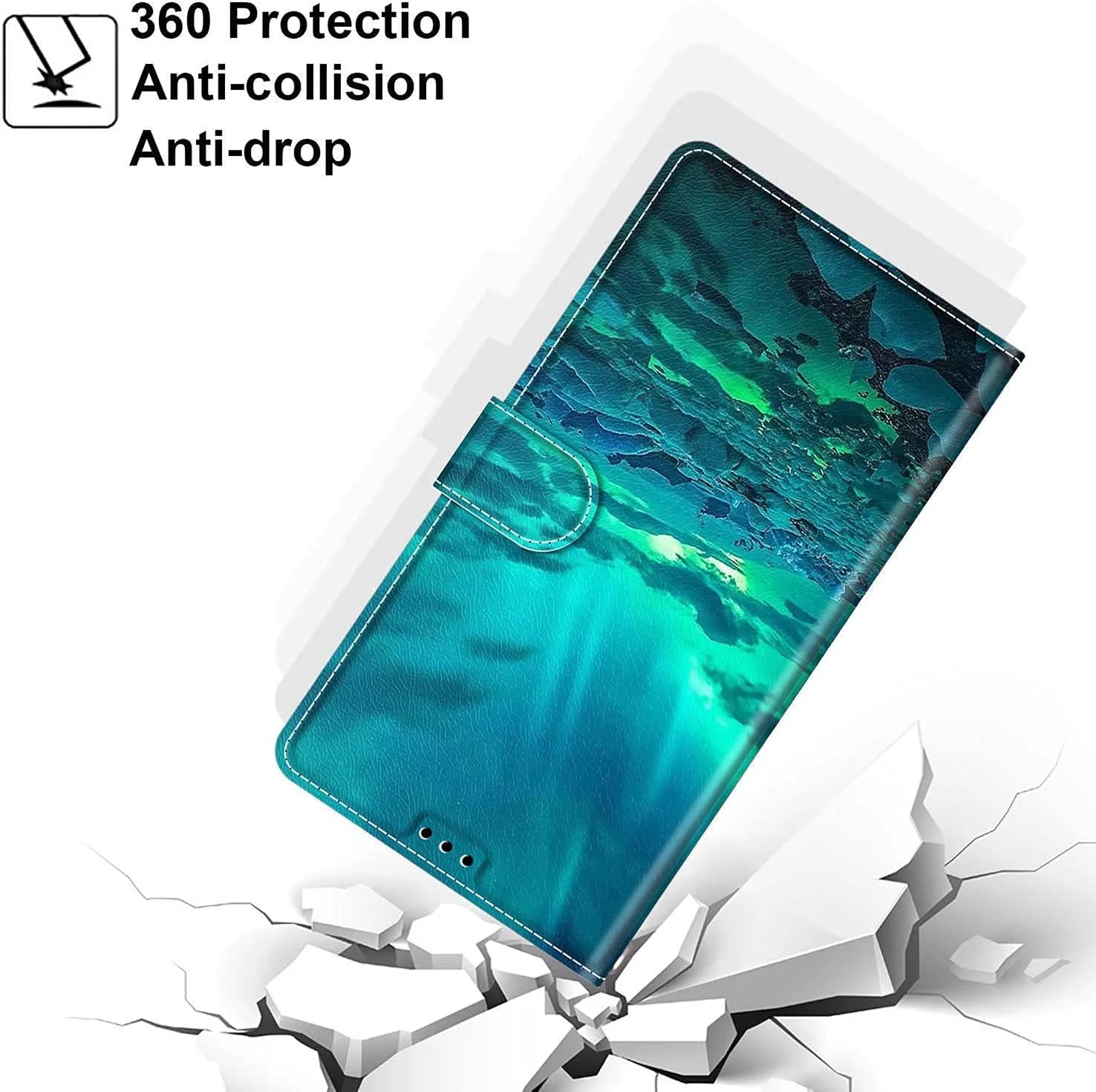 قاب محافظ چرمی تاشو گوشی مناسب برای گوگل پیکسل 7، کاور سیلیکونی ضد ضربه با قابلیت استند و جای کارت - Aurora