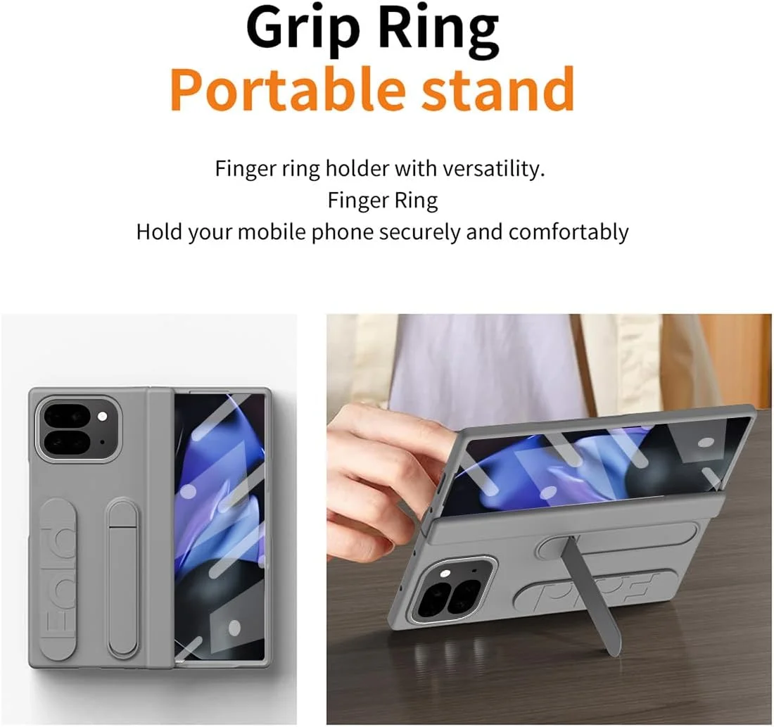 قاب محافظ کامل گوشی گوگل پیکسل 9 پرو فولد به همراه محافظ صفحه نمایش، محافظ لولا، پایه نگهدارنده و بند مچی (مشکی)