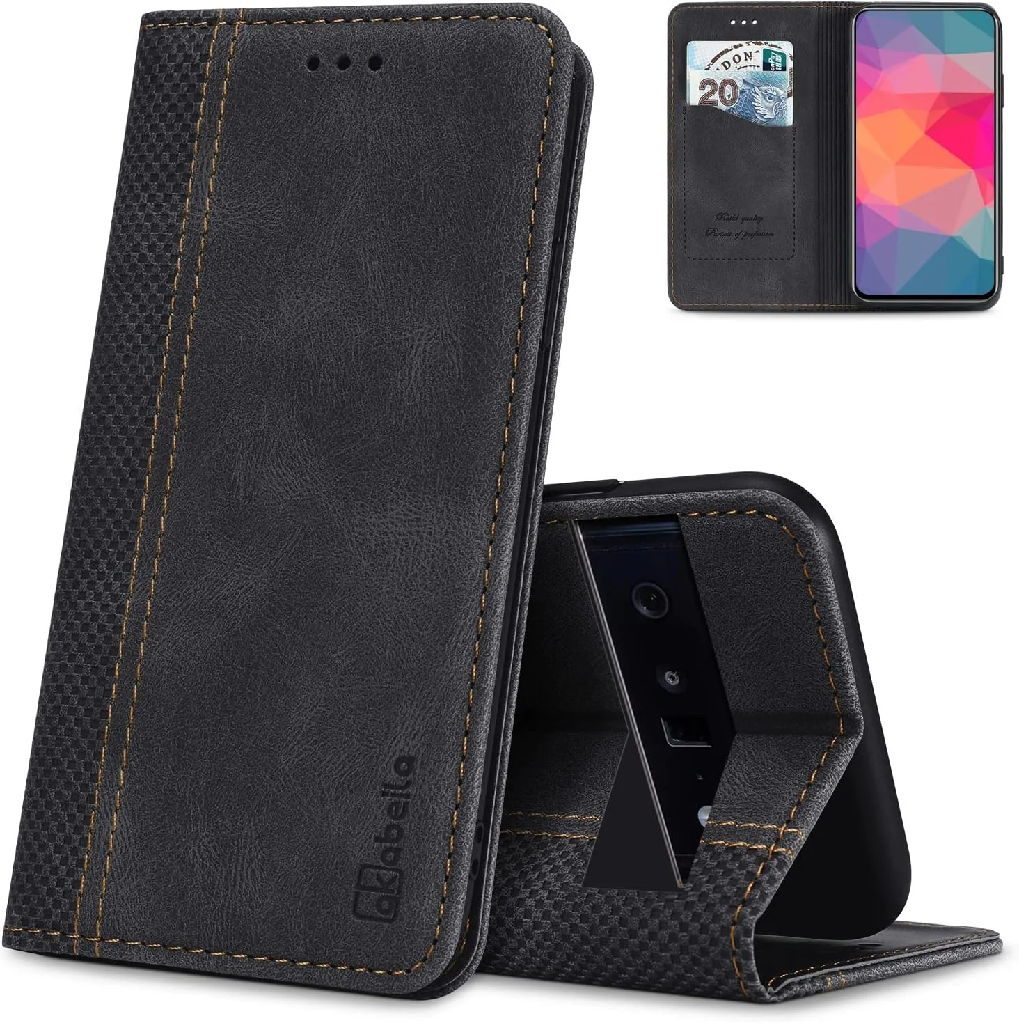 کیف چرمی پریمیوم AKABEILA برای Google Pixel 7A با قفل مغناطیسی، استند و جای کارت، کاور ضد ضربه - مشکی