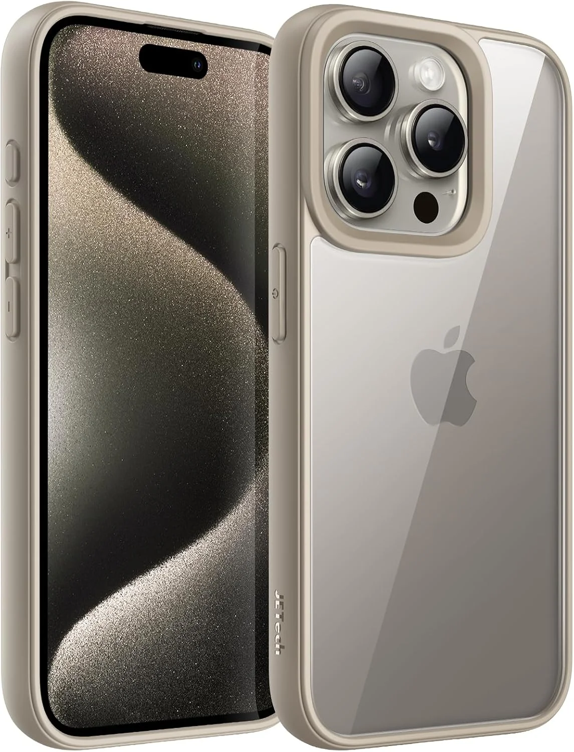 کاور محافظ گوشی JETech مناسب برای آیفون 15 پرو 6.1 اینچ، کاور ضربه گیر گوشی، فریم TPU مات رنگ ثابت، پشت شفاف ضد خش (تیتانیوم طبیعی)