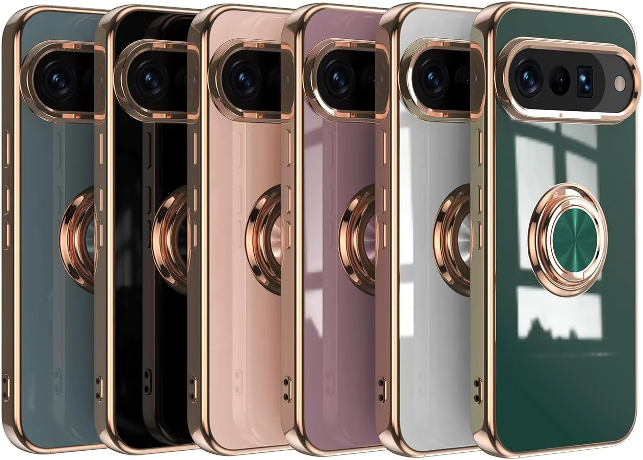 کاور محافظ گوشی شیاومی XINYEXIN مناسب برای گوگل پیکسل 10 پرو/پیکسل 10 به همراه حلقه نگهدارنده چرخان 360 درجه، کاور سیلیکونی TPU نرم و ضد ضربه - سبز تیره