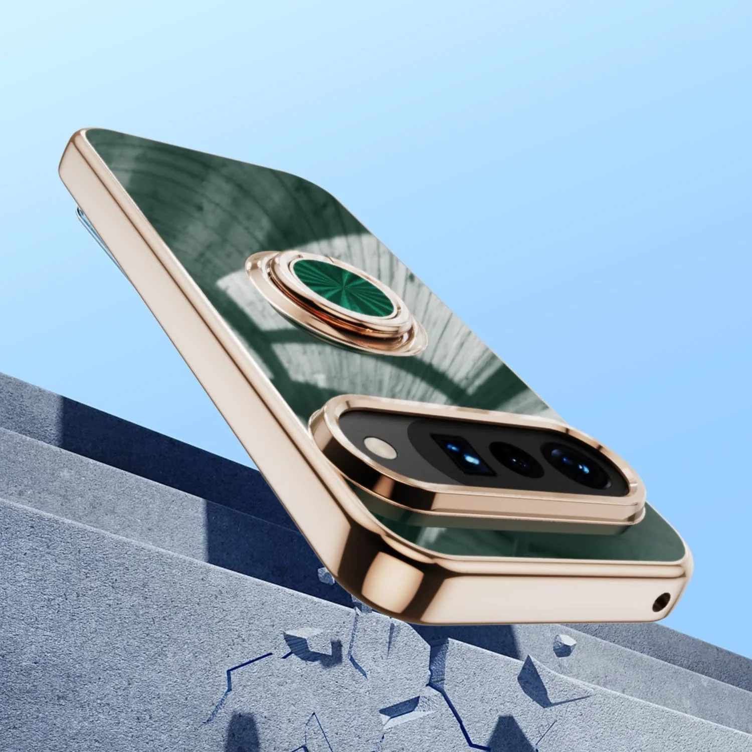 کاور محافظ گوشی شیاومی XINYEXIN مناسب برای گوگل پیکسل 10 پرو/پیکسل 10 به همراه حلقه نگهدارنده چرخان 360 درجه، کاور سیلیکونی TPU نرم و ضد ضربه - سبز تیره