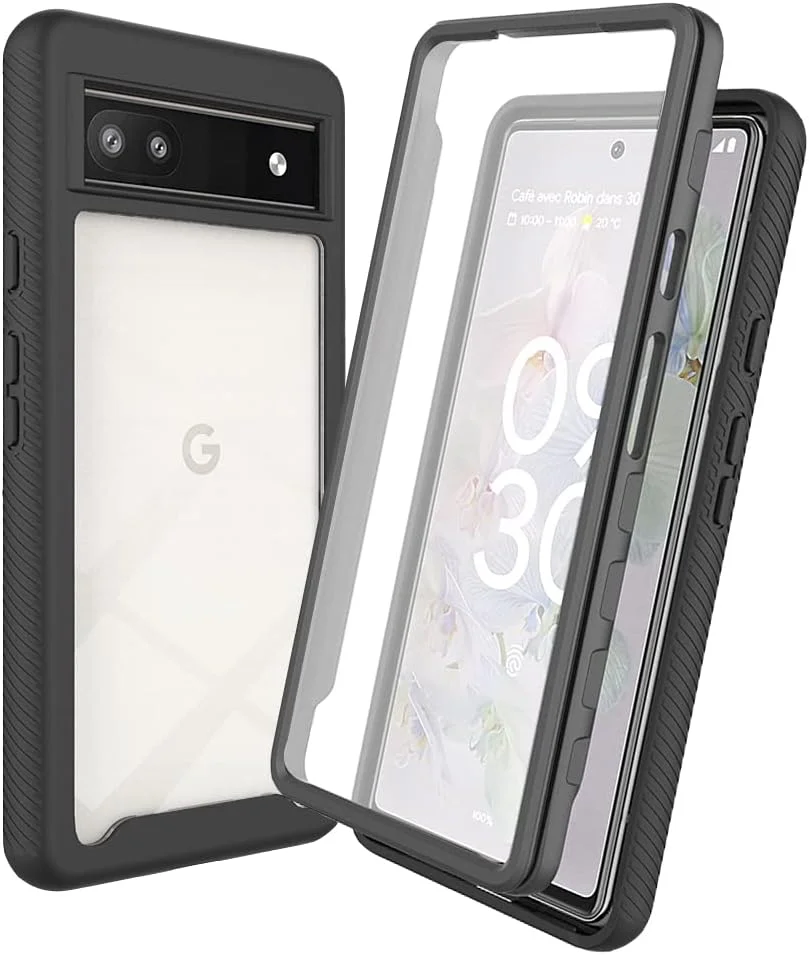 کاور محافظ گوشی گوگل پیکسل 6A 5G مدل Sawiqpd با محافظ صفحه نمایش داخلی، پوشش 360 درجه محافظتی کامل، ضد خش، ضد ضربه، بامپر سیلیکونی شفاف باریک مناسب گوشی گوگل پیکسل 6A، مشکی