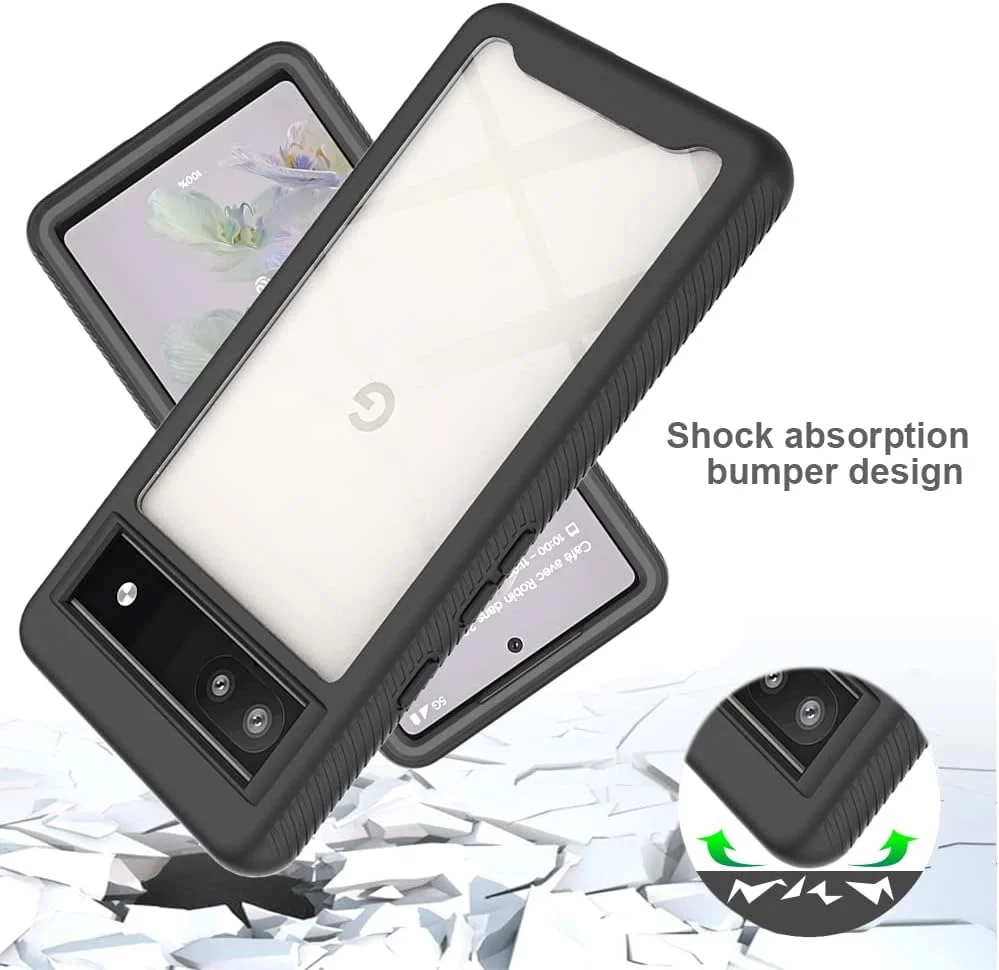 کاور محافظ گوشی گوگل پیکسل 6A 5G مدل Sawiqpd با محافظ صفحه نمایش داخلی، پوشش 360 درجه محافظتی کامل، ضد خش، ضد ضربه، بامپر سیلیکونی شفاف باریک مناسب گوشی گوگل پیکسل 6A، مشکی