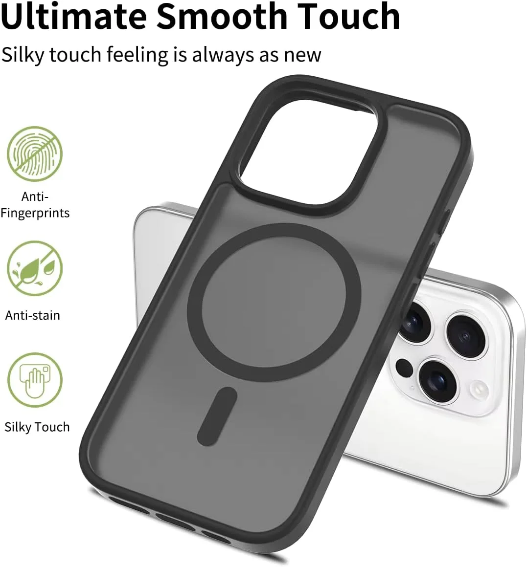 قاب محافظ مات مغناطیسی سازگار با شارژ بی‌سیم مگ‌سیف، ضد ضربه برای آیفون 16 پرو 6.3 اینچ (مشکی، آیفون 16 پرو)