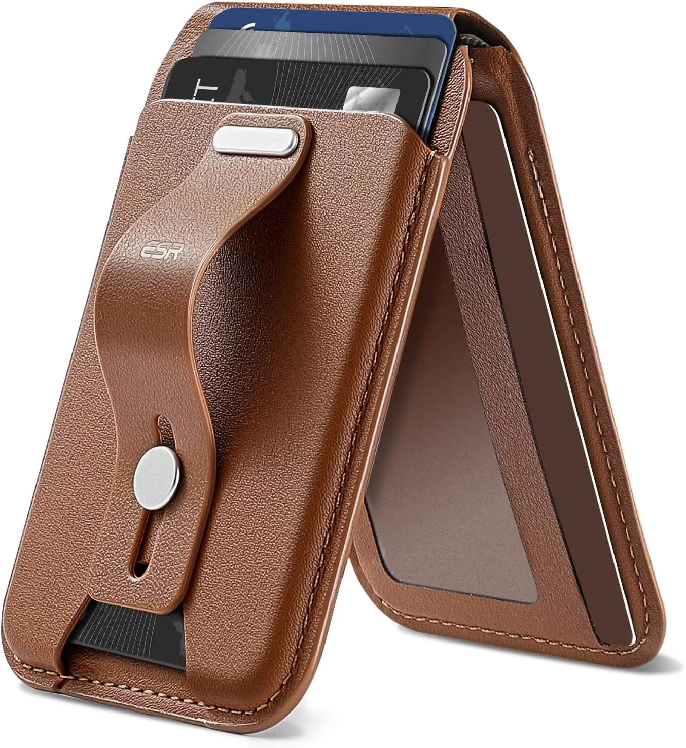 کیف پول مغناطیسی ESR، سازگار با MagSafe، چرم مصنوعی، دارای حلقه انگشتی برای گرفتن ایمن، برای سری آیفون 15/14/13/12، مناسب برای 13/12 مینی نیست