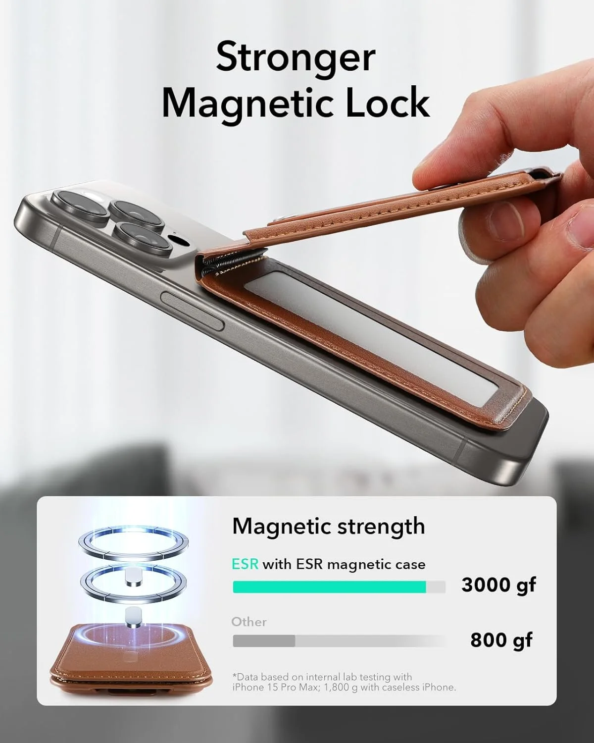 کیف پول مغناطیسی ESR، سازگار با MagSafe، چرم مصنوعی، دارای حلقه انگشتی برای گرفتن ایمن، برای سری آیفون 15/14/13/12، مناسب برای 13/12 مینی نیست