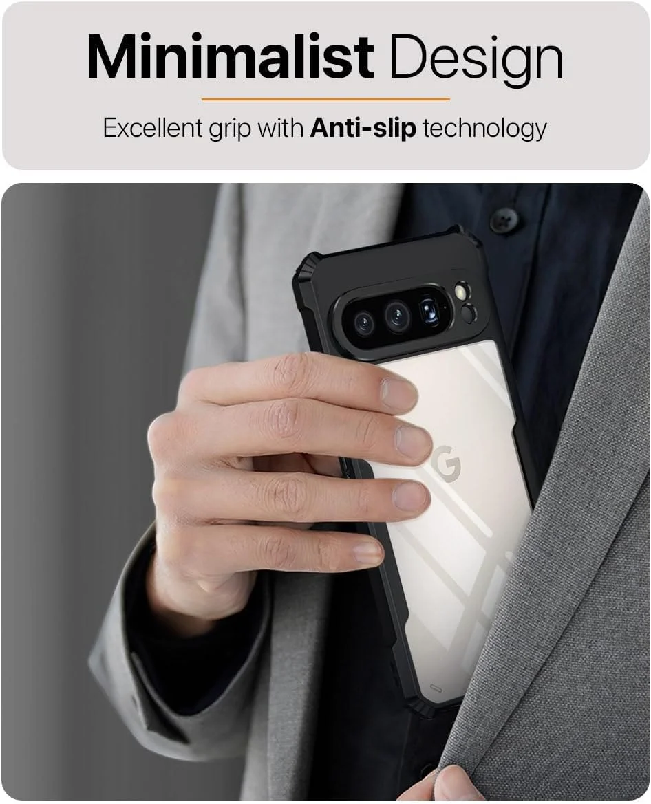 کاور ضد ضربه و محافظ 360 درجه گوشی گوگل پیکسل 9 پرو ایکس ال، طراحی محافظت از دوربین، پشت شفاف هایبرید، کاور بامپر مشکی مناسب گوگل پیکسل 9 پرو ایکس ال 2024
