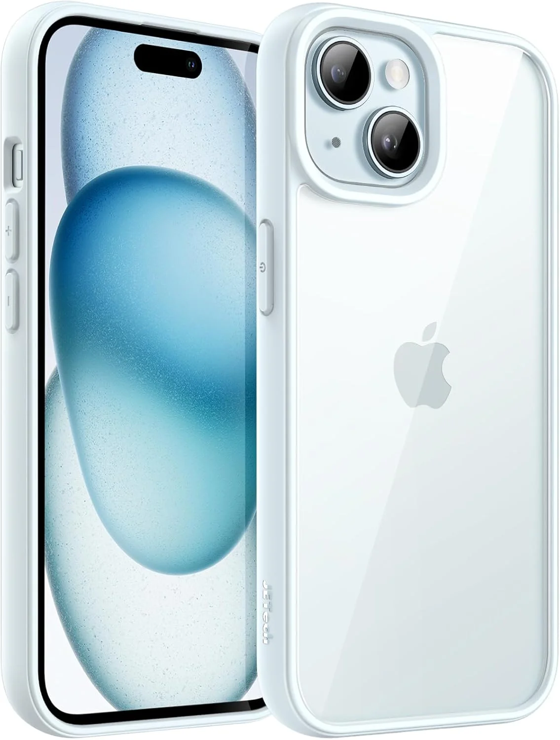 کاور محافظ گوشی آیفون 15 مدل 6.1 اینچی JETech، بامپر ضد ضربه، فریم TPU مات رنگ ثابت، پشت شفاف ضد خش (آبی)