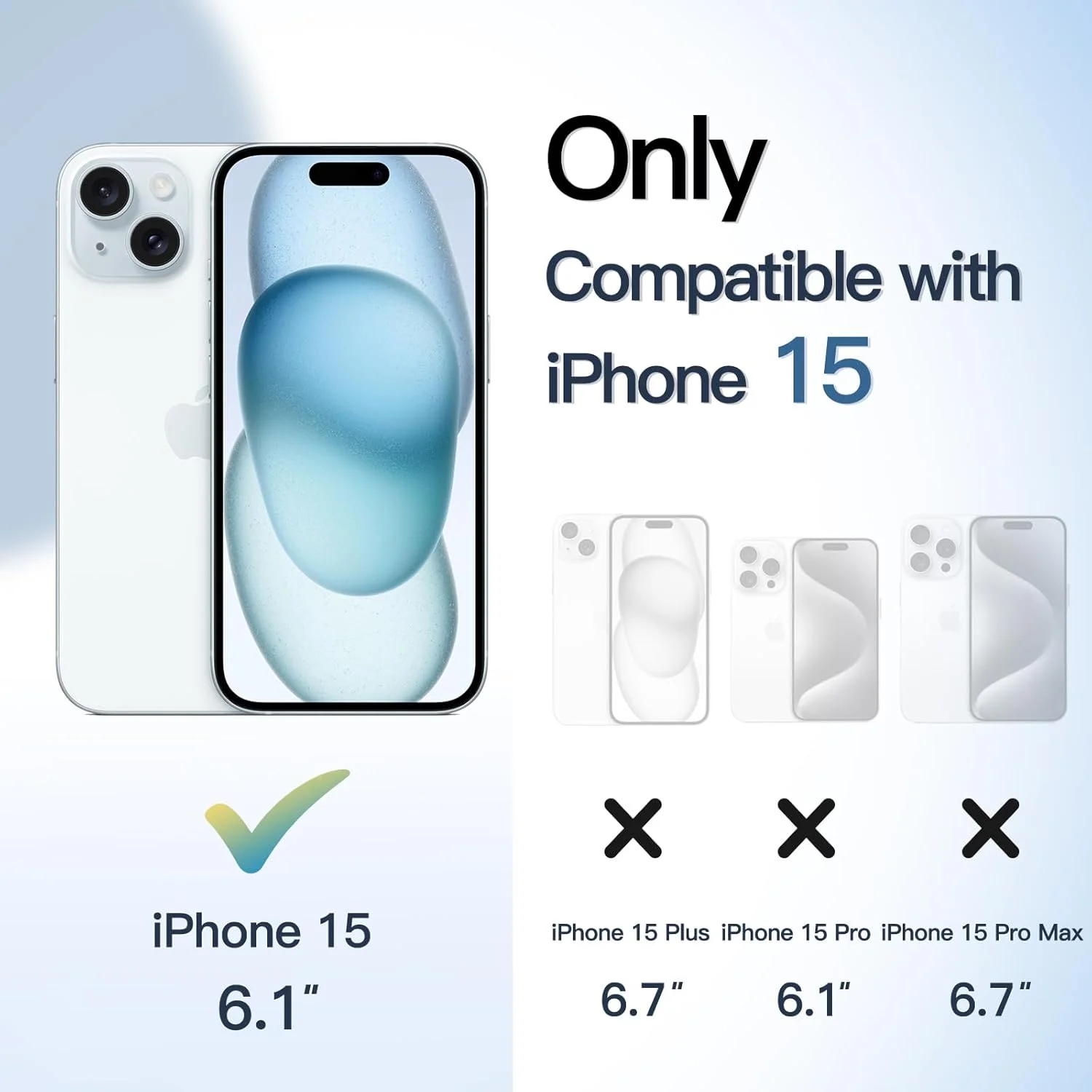 کاور محافظ گوشی آیفون 15 مدل 6.1 اینچی JETech، بامپر ضد ضربه، فریم TPU مات رنگ ثابت، پشت شفاف ضد خش (آبی)