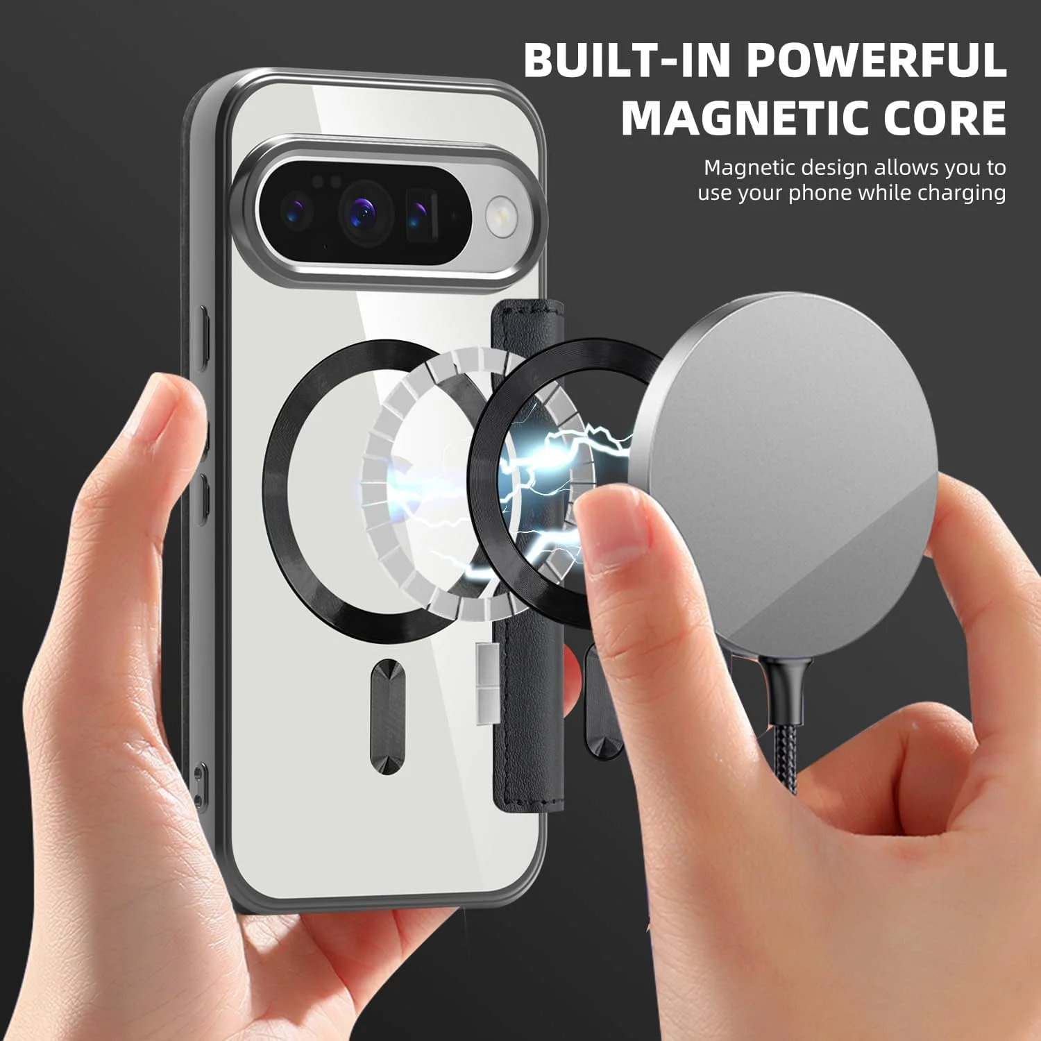 کیف مگنتی QIWEIQING برای گوگل پیکسل 10، کیف چرمی PU با قابلیت مسدودسازی RFID و جای کارت، کاور محافظ گوشی شفاف برای گوگل پیکسل 10، مشکی JDC