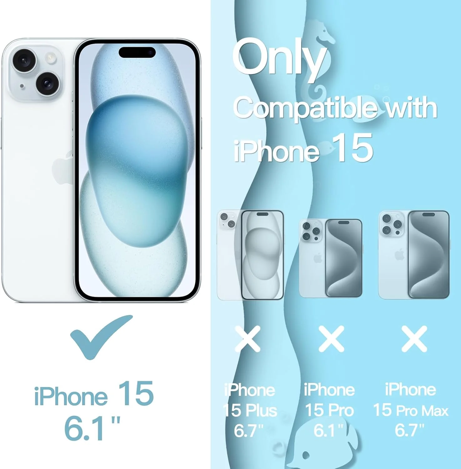 قاب محافظ ژله ای طرح دار JETech مناسب آیفون 15 (6.1 اینچ)، کاور گوشی ضد ضربه با لبه های موجی شکل برای بانوان و دختران، پشت PC سخت شفاف (آبی)