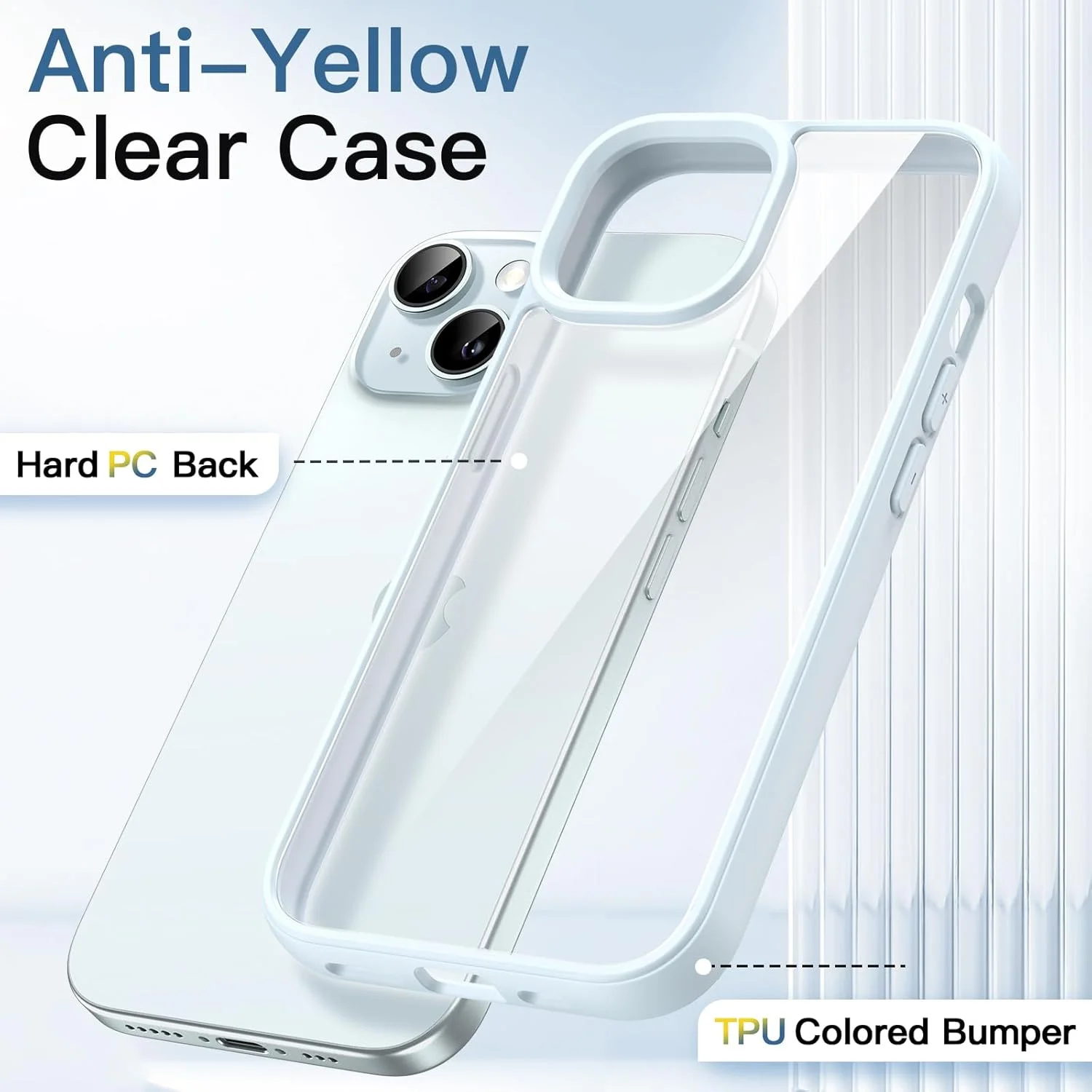 کاور محافظ گوشی آیفون 15 مدل 6.1 اینچی JETech، بامپر ضد ضربه، فریم TPU مات رنگ ثابت، پشت شفاف ضد خش (آبی)