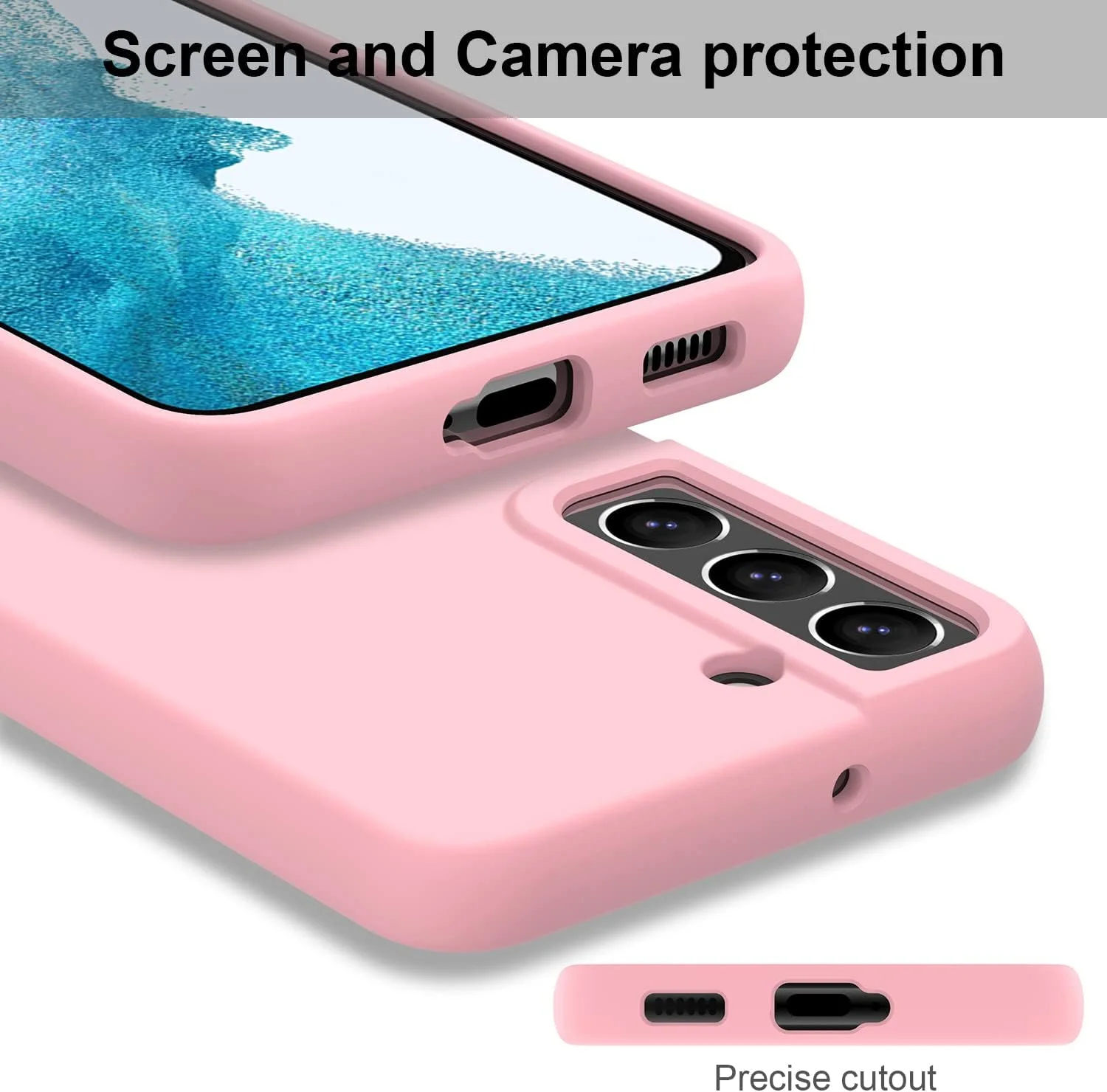 قاب سیلیکونی DEENAKIN برای گوشی سامسونگ گلکسی S22، محافظ نرم و انعطاف پذیر با پوشش داخلی میکروفایبر نرم - صورتی روشن