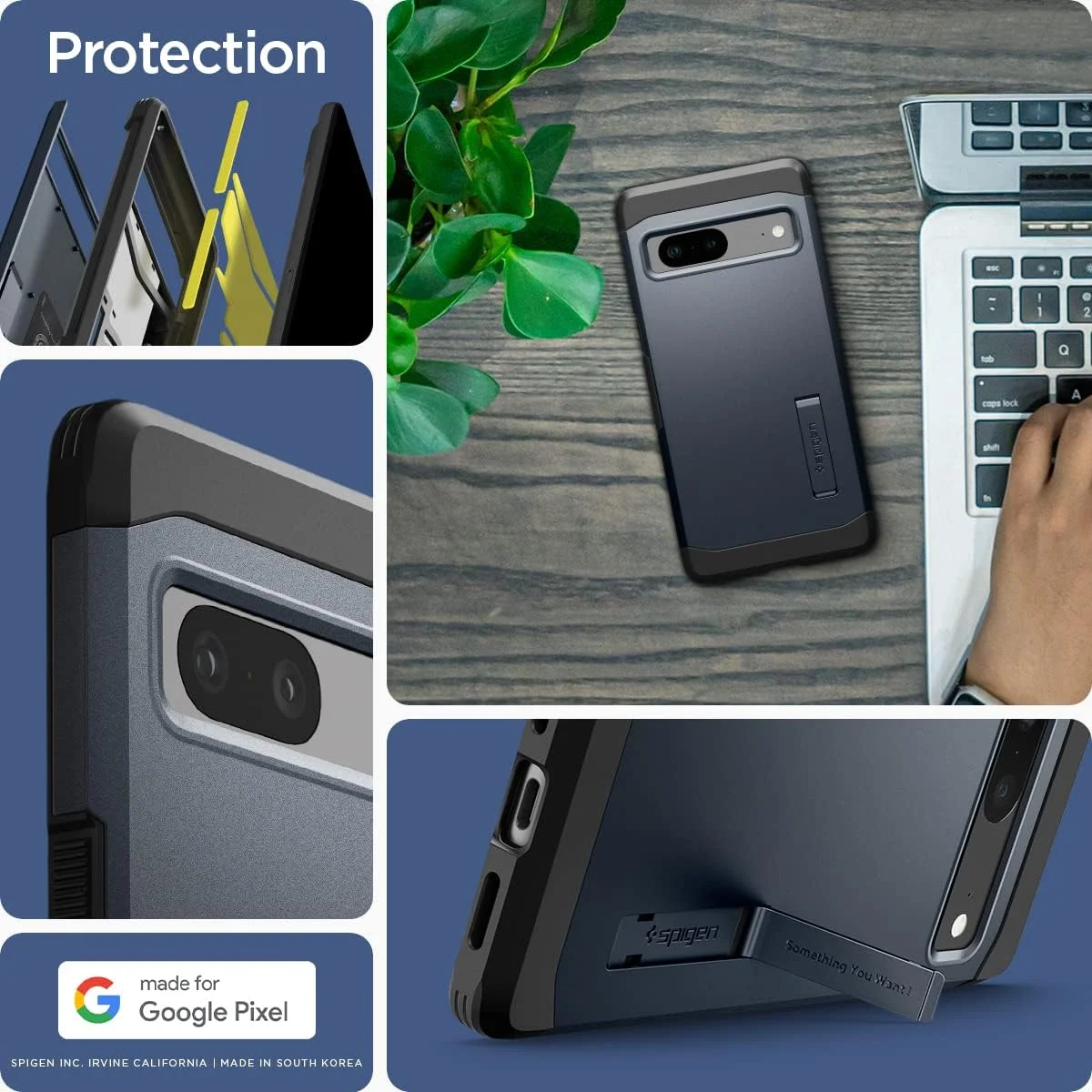 محافظ ضد ضربه Spigen Tough Armor مناسب برای گوشی Google Pixel 7 - رنگ Metal Slate