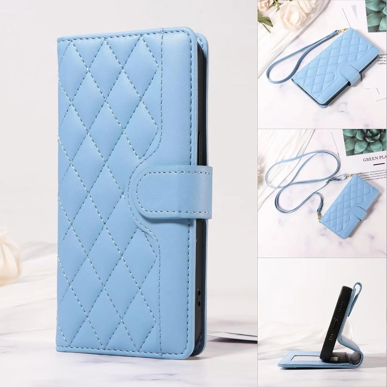 کیف پول چرمی گوشی موبایل گوگل پیکسل 8 پرو مدل Rnrieyta Miagon با بند دستی، جای کارت، قفل مغناطیسی و قابلیت استند