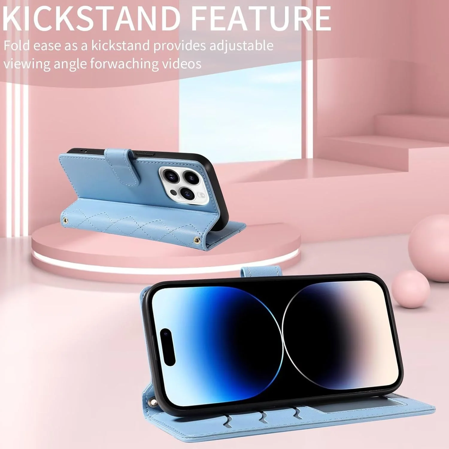 کیف پول چرمی گوشی موبایل گوگل پیکسل 8 پرو مدل Rnrieyta Miagon با بند دستی، جای کارت، قفل مغناطیسی و قابلیت استند