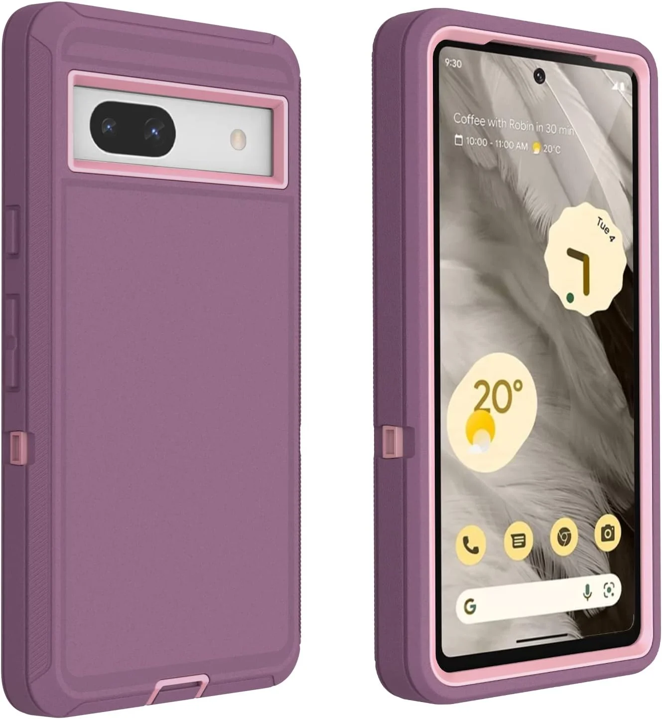 کاور محافظ گوشی گوگل پیکسل 7A مدل AZSXLG، کاور محافظ سه لایه ضد ضربه و ضد گرد و غبار از جنس TPU نرم و PC سخت (بنفش)