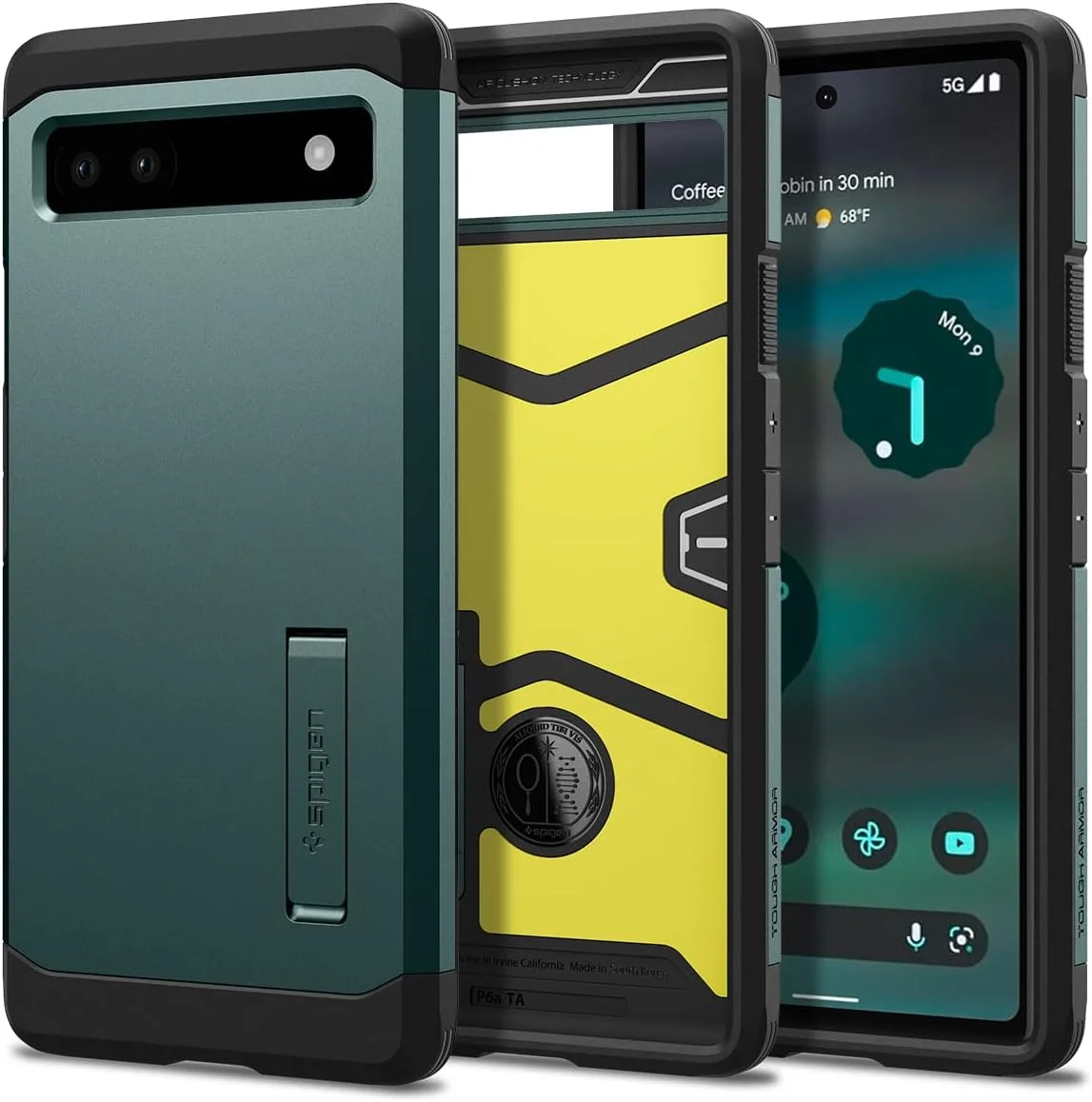 کاور محافظ سخت Spigen Tough Armor مناسب برای گوشی Google Pixel 6a (سال 2022) با فوم ضربه گیر قوی - سبز نیمه شب