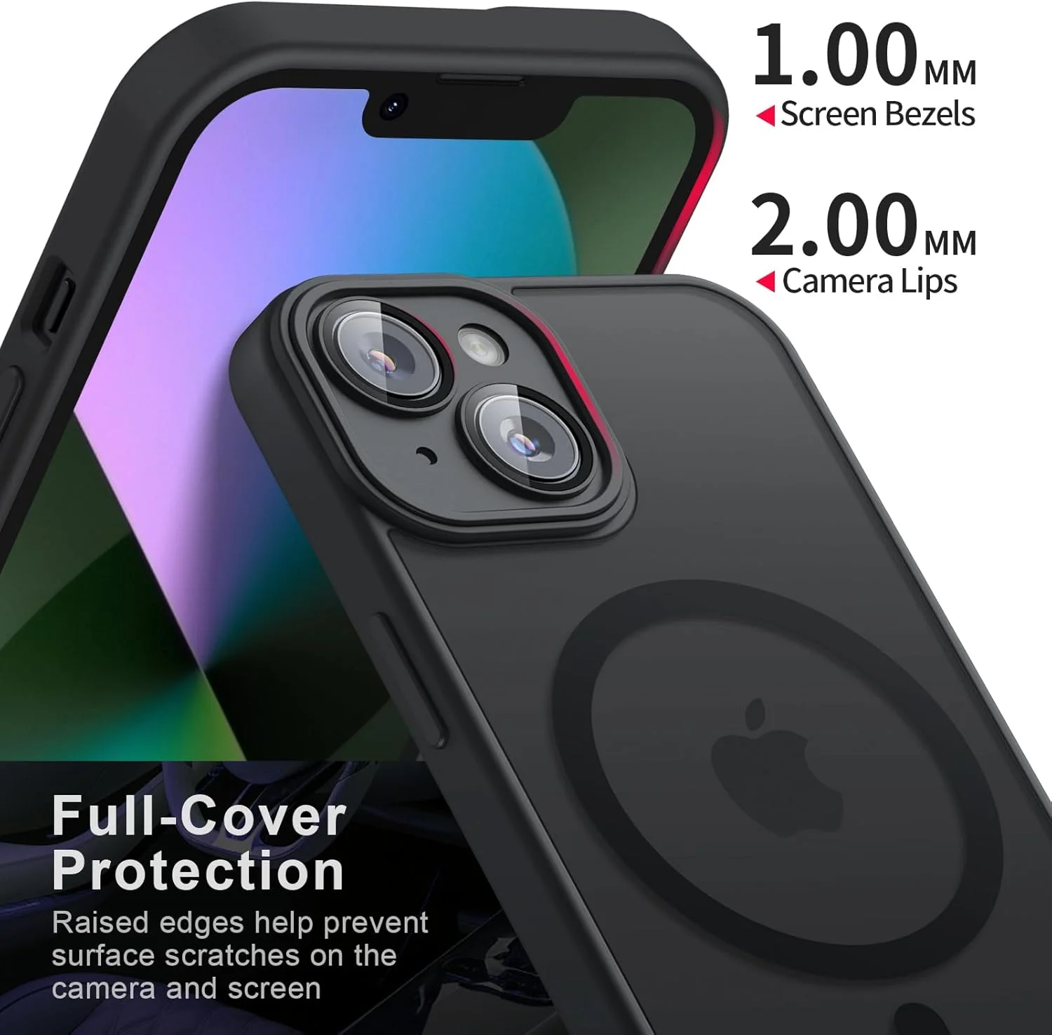 قاب محافظ مغناطیسی آیفون ۱۳، [سازگار با MagSafe] [محافظت در برابر سقوط از ارتفاع ۳ متر] [ساختار دولایه] ضد لغزش، مقاوم و پوشش کامل گوشی آیفون ۱۳ (مشکی)