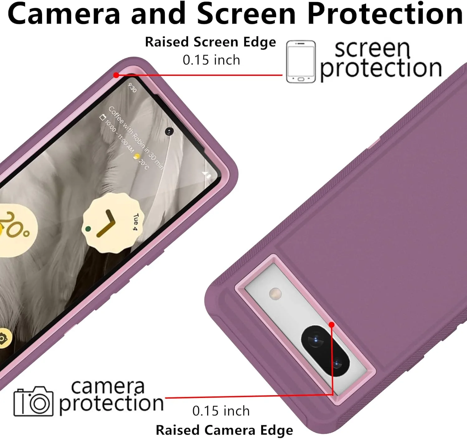 کاور محافظ گوشی گوگل پیکسل 7A مدل AZSXLG، کاور محافظ سه لایه ضد ضربه و ضد گرد و غبار از جنس TPU نرم و PC سخت (بنفش)