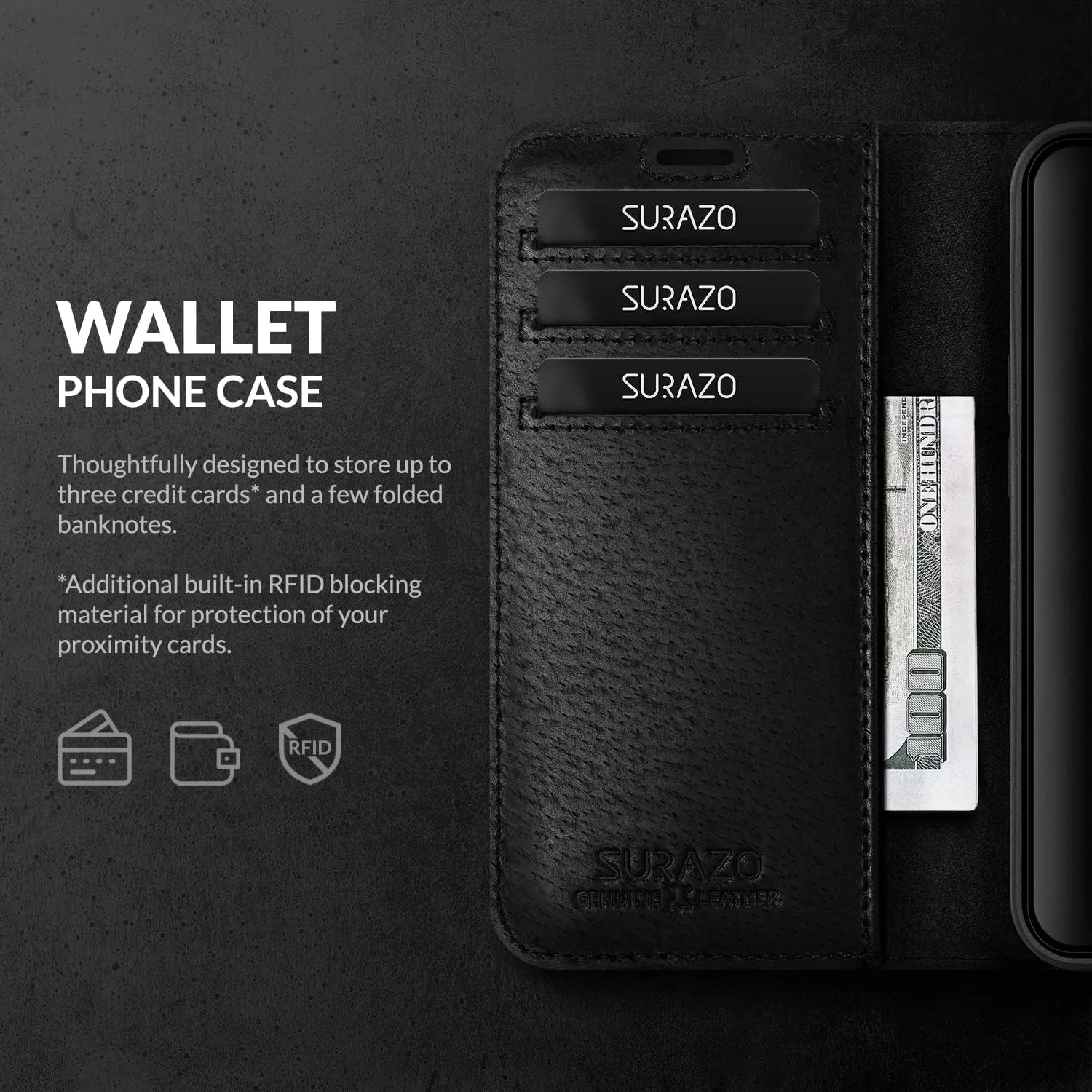 کیف چرمی تاشو گوشی موبایل سورازو برای گوگل پیکسل 9 پرو 5G - کیف محافظ با قفل مغناطیسی، محافظت RFID، 4 جای کارت، جاکلیدی و محافظت از دوربین - داکوتا مشکی