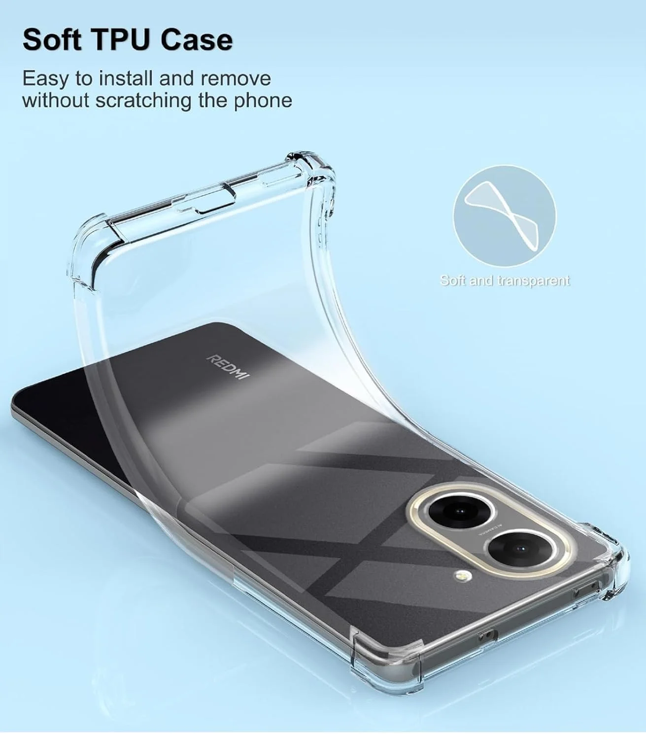 کاور محافظ ژله ای شفاف و انعطاف پذیر ضد ضربه با لبه های تقویت شده برای گوشی ردمی A5